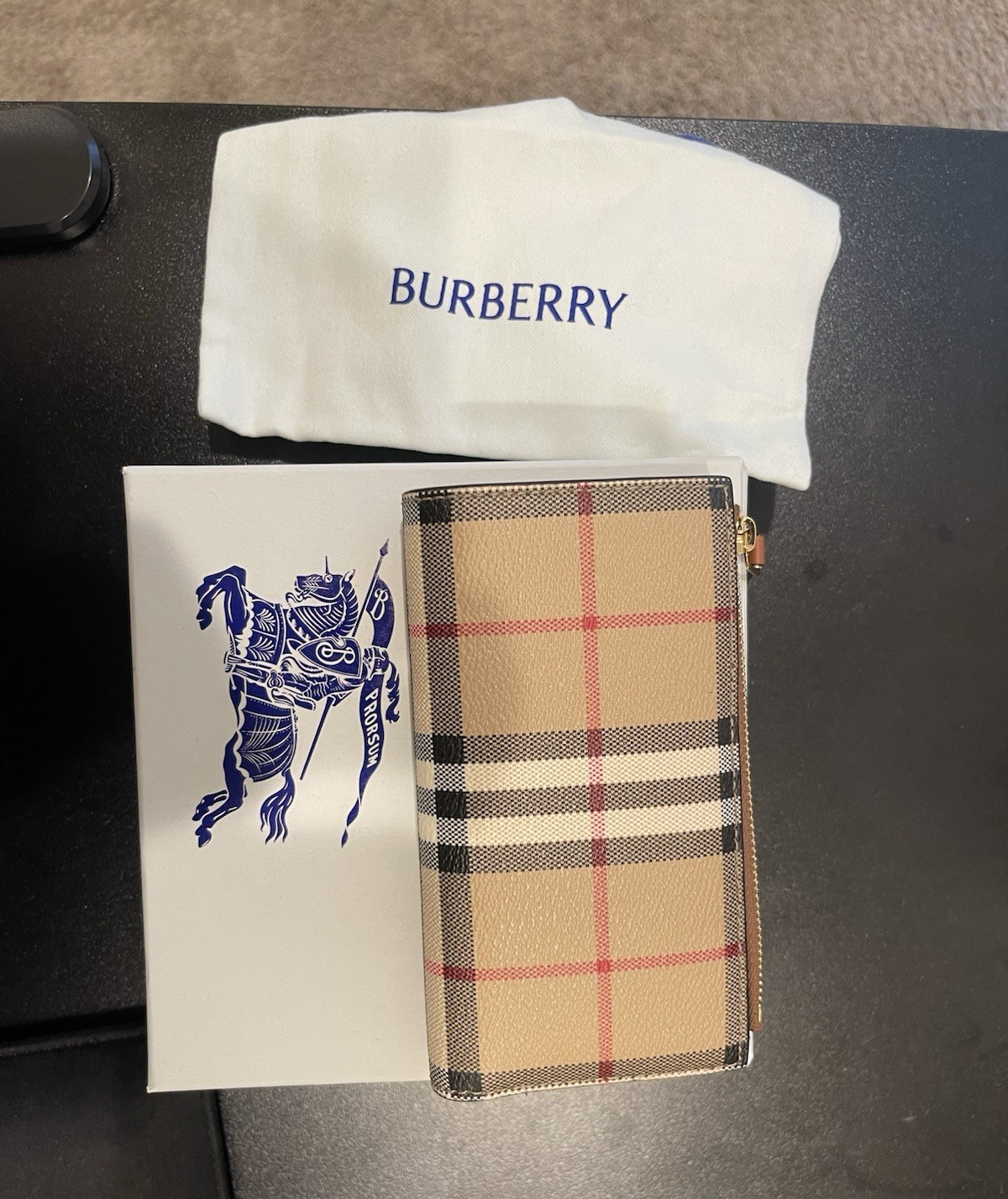 Burberry Plaid Check Fold Wallet w/ Zip Pocket, Beige Brown Multicolor Women