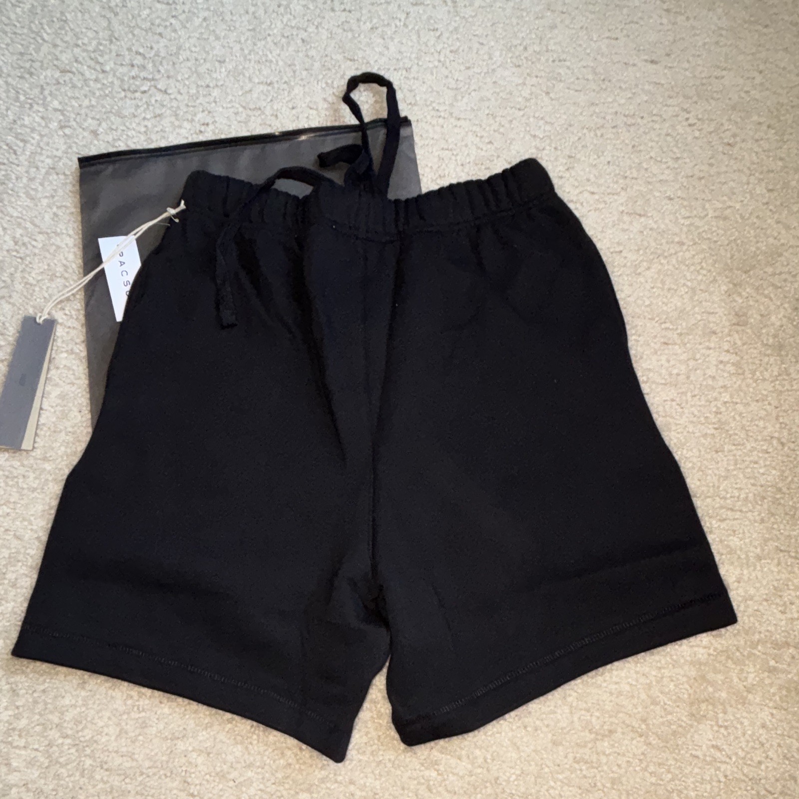Essentials Men’s Black Fleece Sweat Shorts Logo Drawstring Elastic Waist Pockets