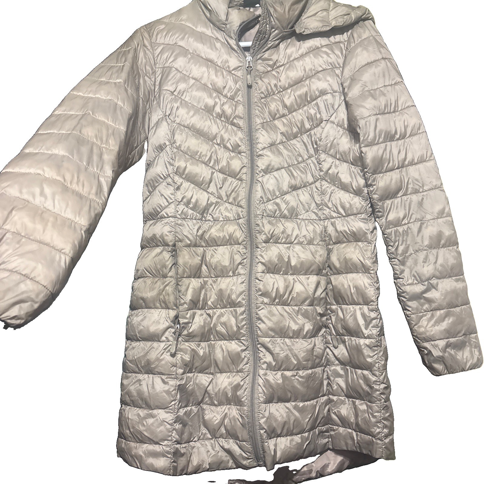 32 Degrees Heat Women’s Hooded Full Zip Quilted Puffer Jacket Beige Size M