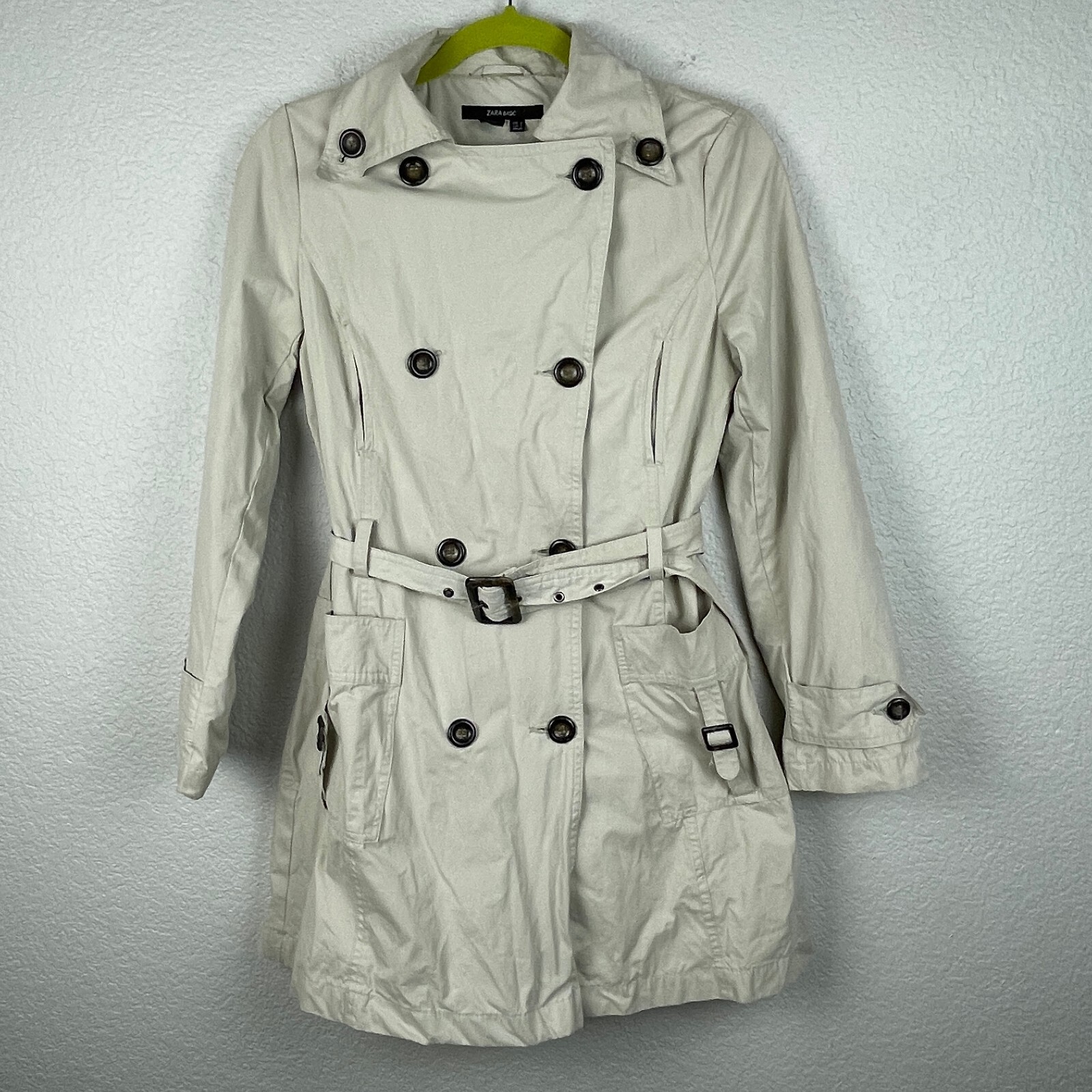 Zara Basic Trench Coat Womens Small Tan Classic Preppy Old Money Outdoor Chic