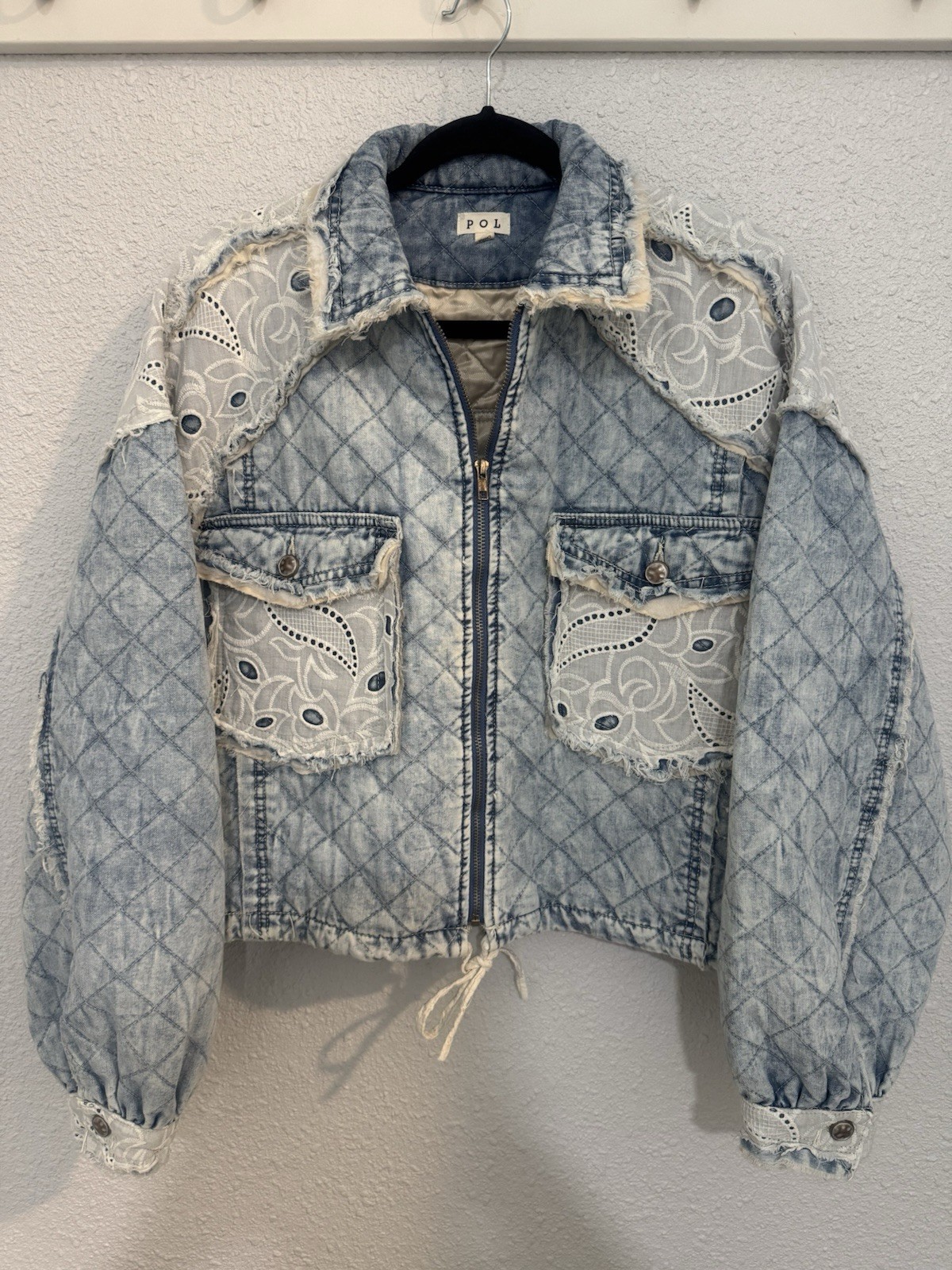 POL Light Wash Quilted Denim Jacket