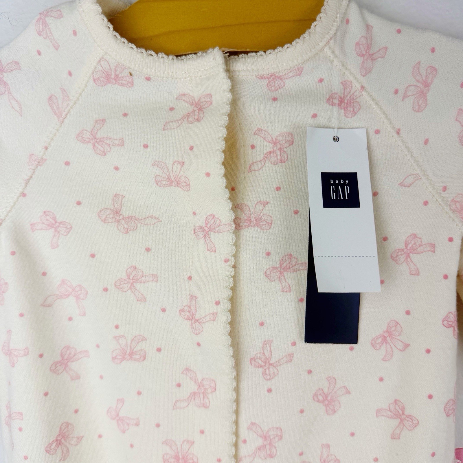 Baby Gap Convertible Infant Gown Pink Bows Fold Over Cuffs 100% Cotton 0-3M NWT