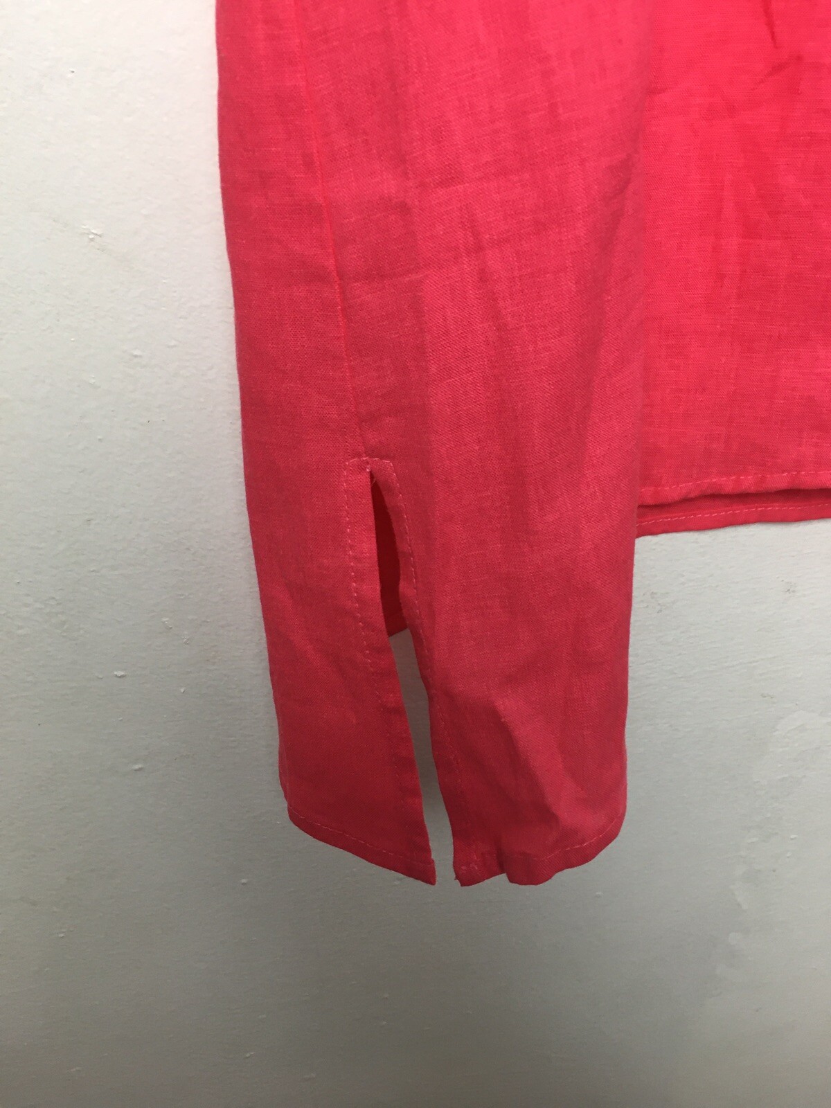 Counterparts Blouse Size L Pink Coral Crochet Linen Blend Sleeveless Slits Boho
