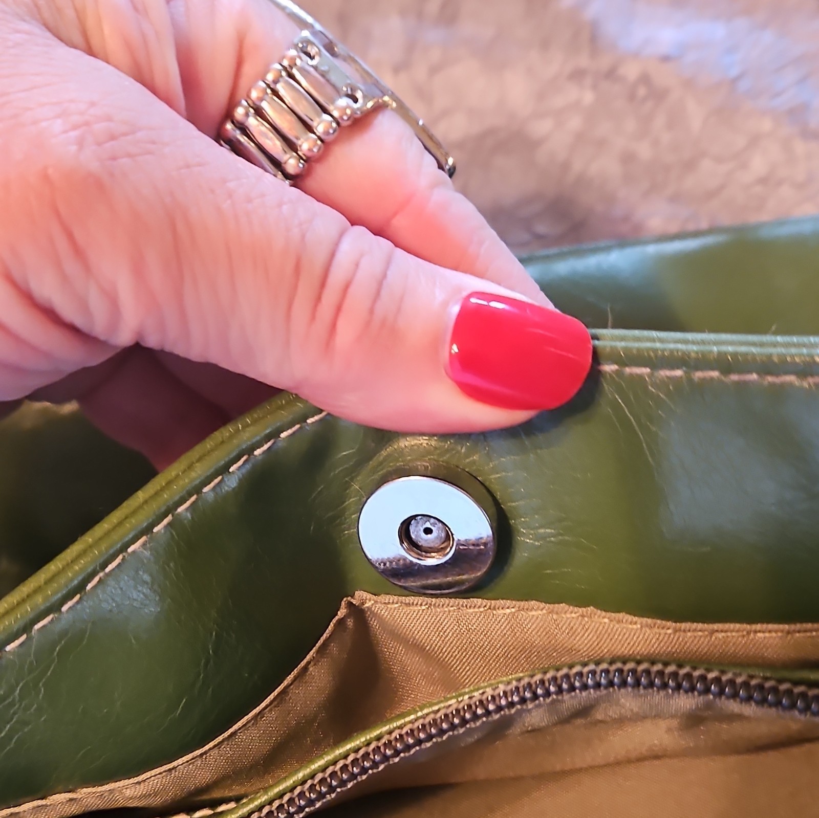 St. JohnsGreen Small Satchel Top Handle Bag Buckle Accent Magnetic