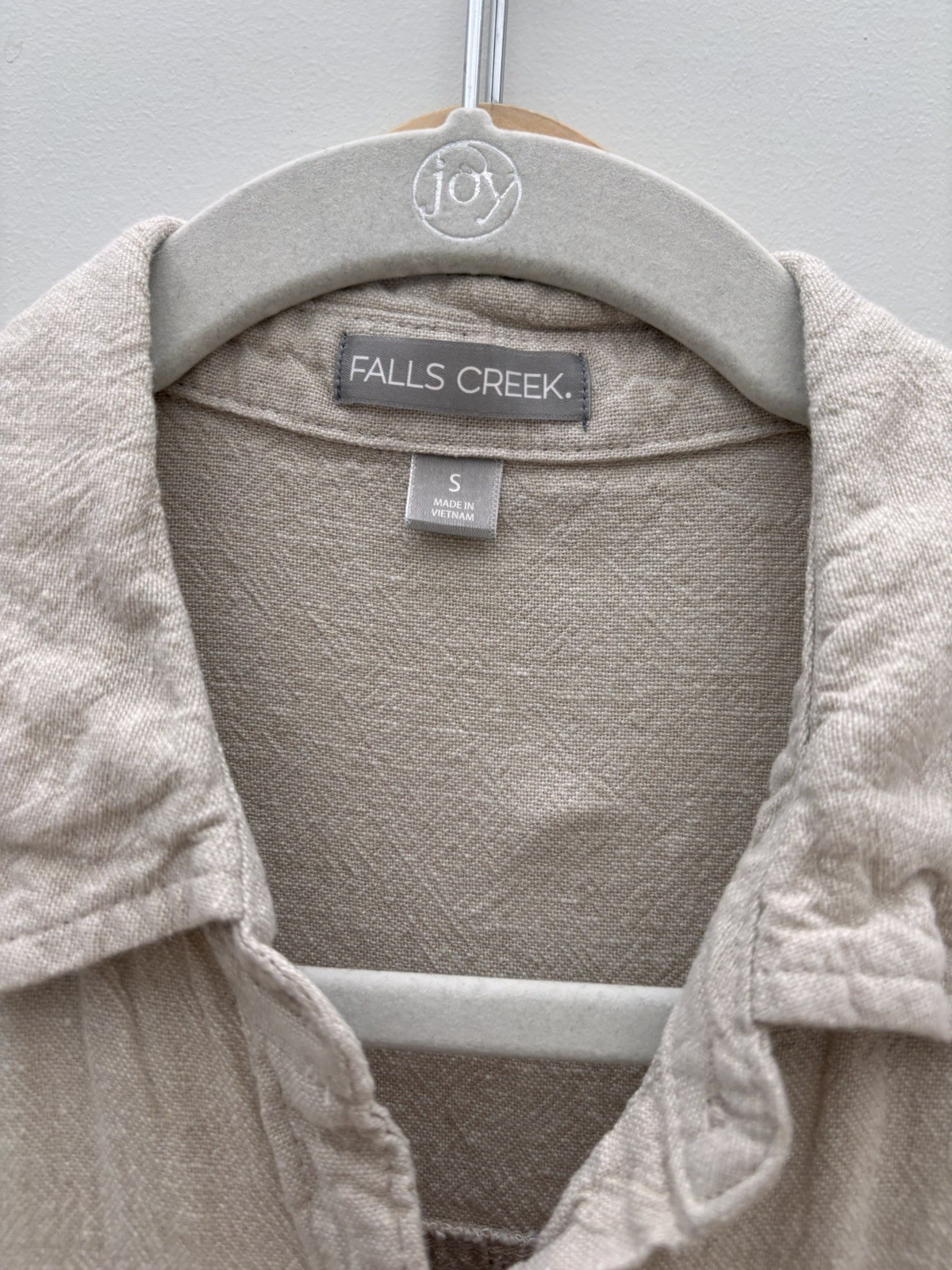 Falls Creek Button Down Shirt Women’s Top Ivory Beige Linen Blend Front Tie Sz S