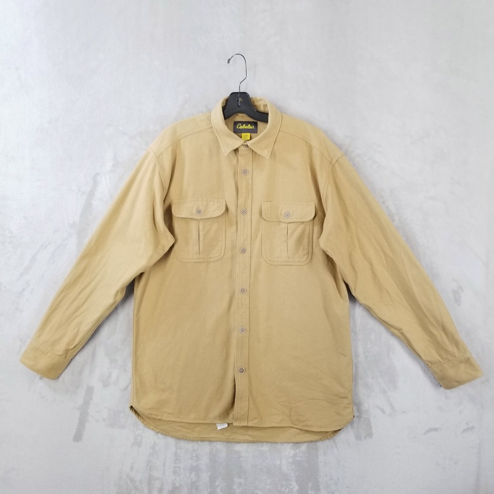 Cabelas Chamois Work Shirt Tan Cotton Long Sleeve Button Up Mens Large Tall