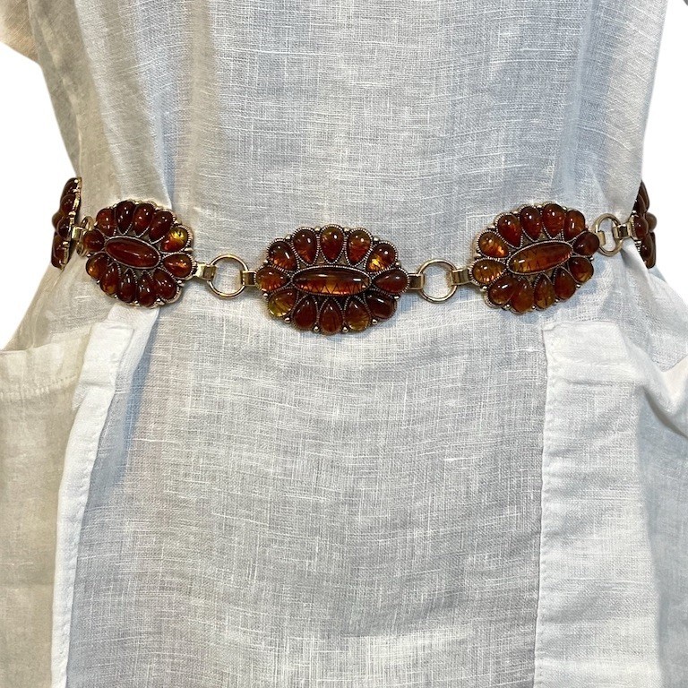 Gold Boho Cowgirl Concho Cabochon Western Chain Belt Rodeo Hippie Festival