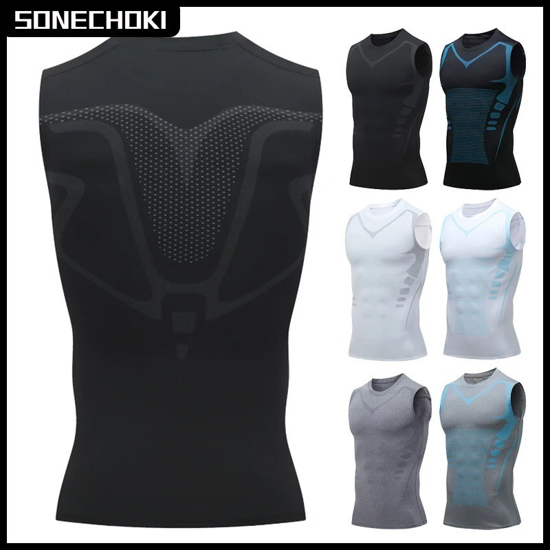 Men Compression Shirt Version Ionic Shaping Sleeveless Vest Sport Tank Top S-2XL