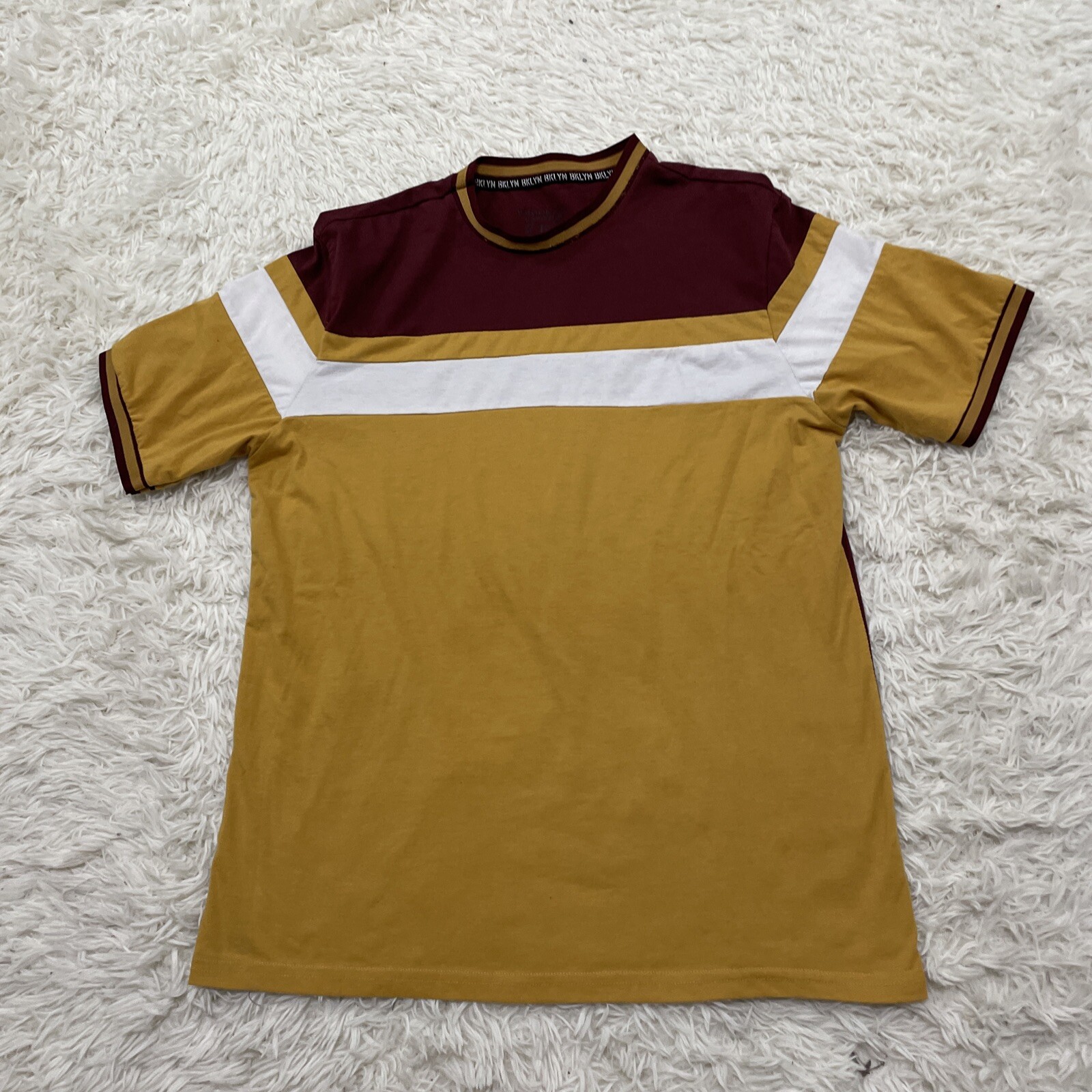 Brooklyn Laundry Retro 70s MCM Shirt Men M T Shirt Maroon Gold Cut & Sew Tee
