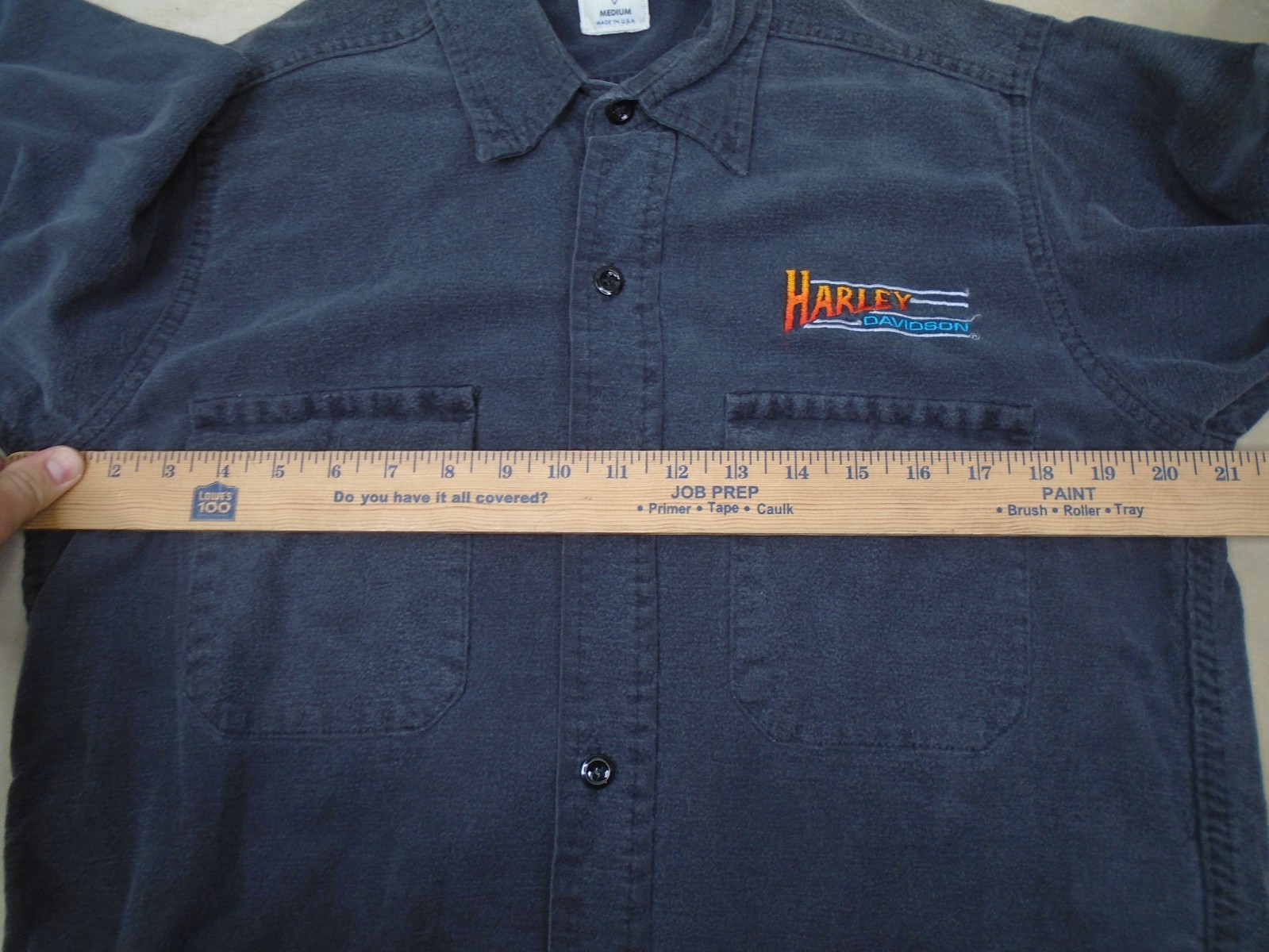 Vintage 80s Harley Davidson Chamois Black Button Shirt Embroidered Sz M USA Made