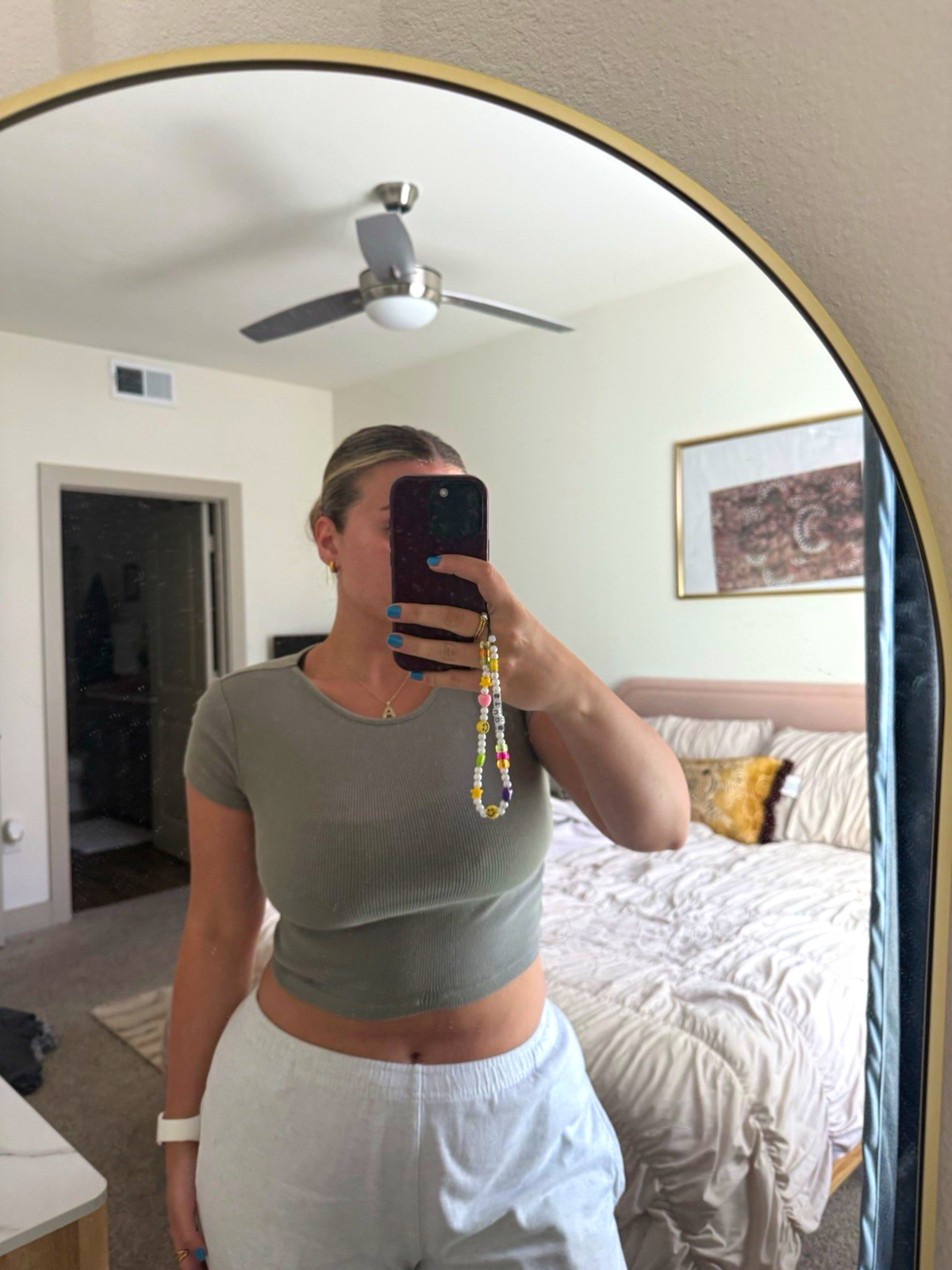H&M Women’s Green/Gray Solid Knit Cropped Round Neck Short Sleeve Pullover Tee