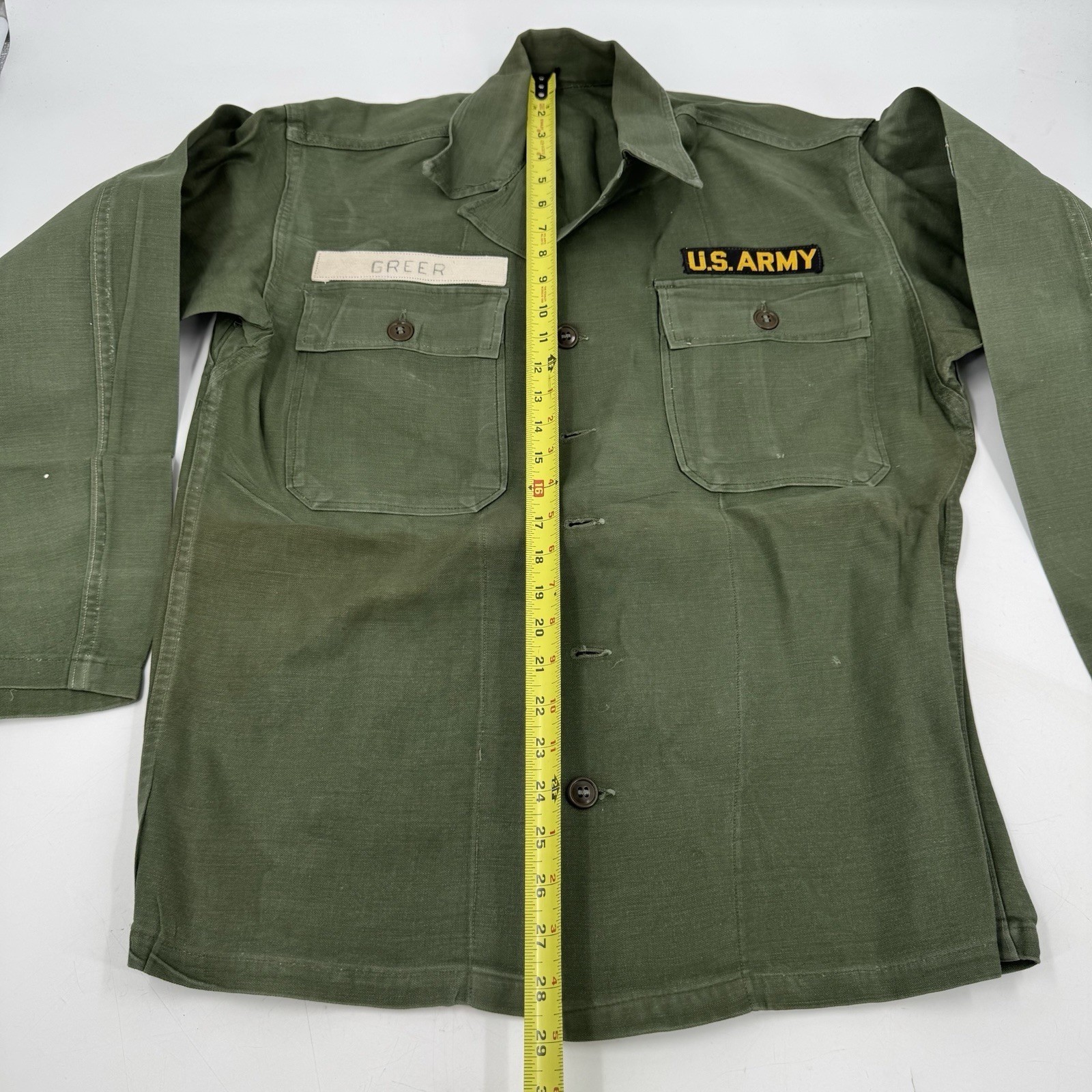 Vtg US Army Military Stencil Shirt Jacket WWII Korean Vietnam War Uniform L