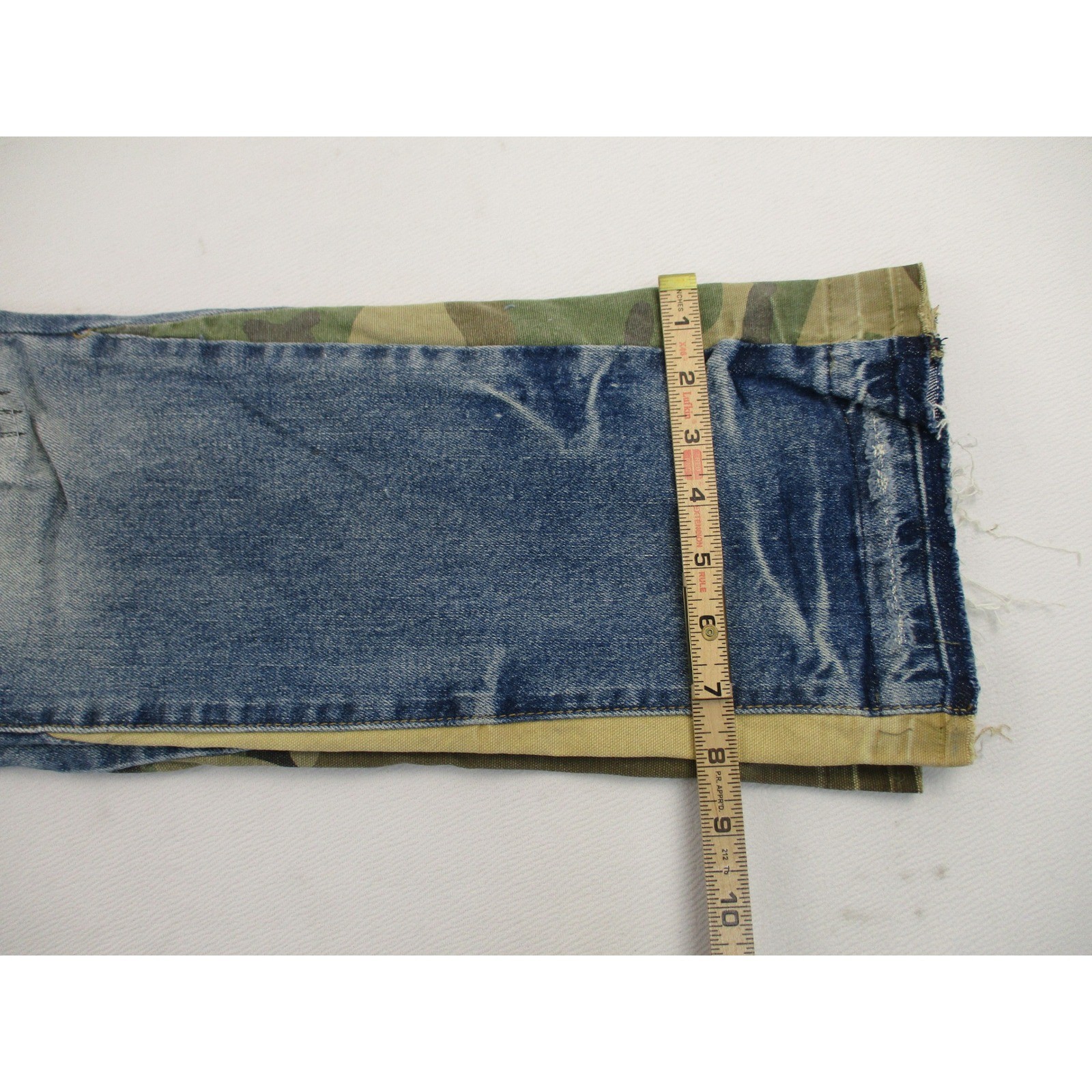 First Row Jeans Mens 36 Blue Slim Straight Distressed Patchwork Camo Utility