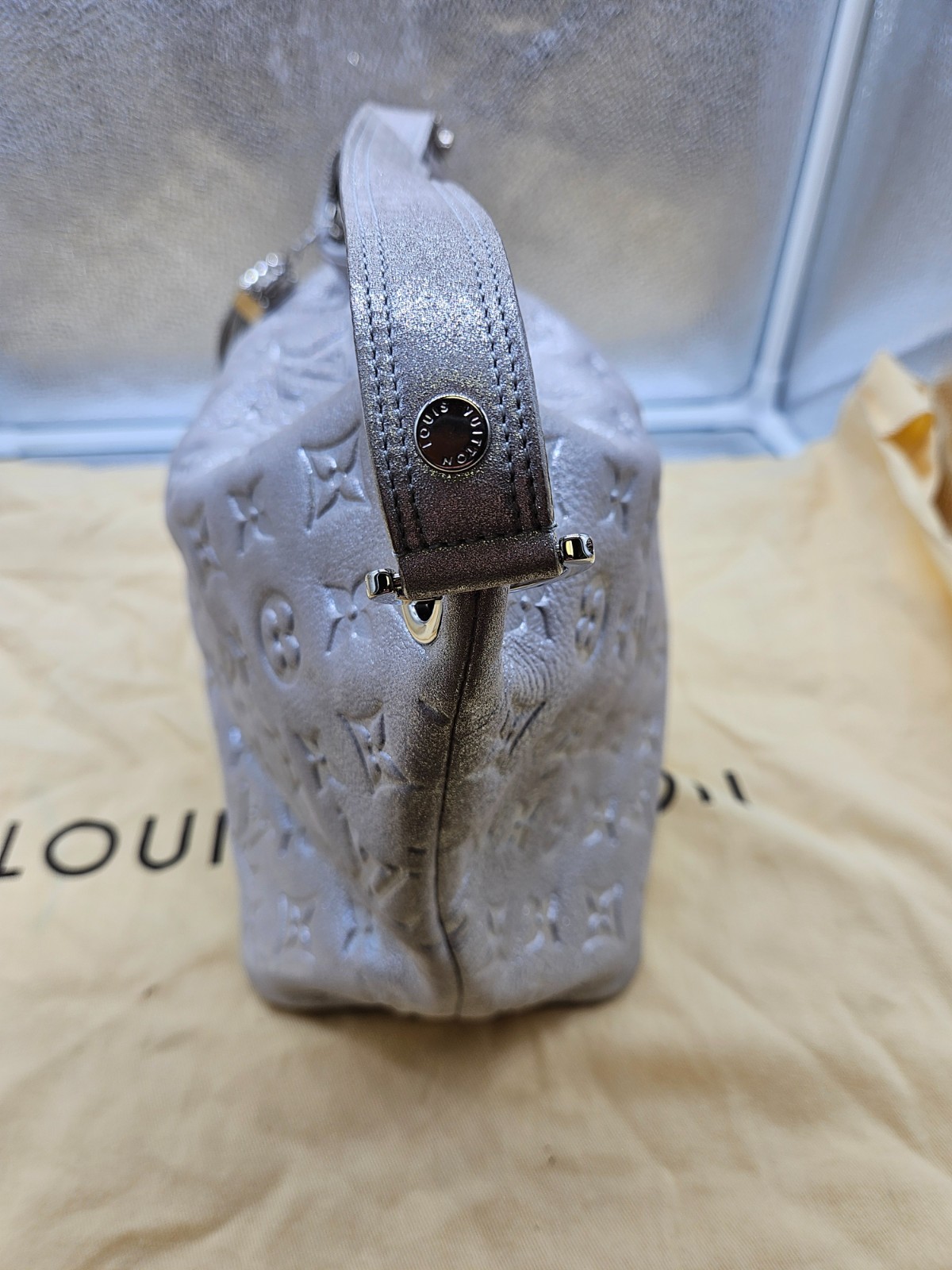 LOUIS VUITTON Silver Monogram Shimmer Leather Halo Bag