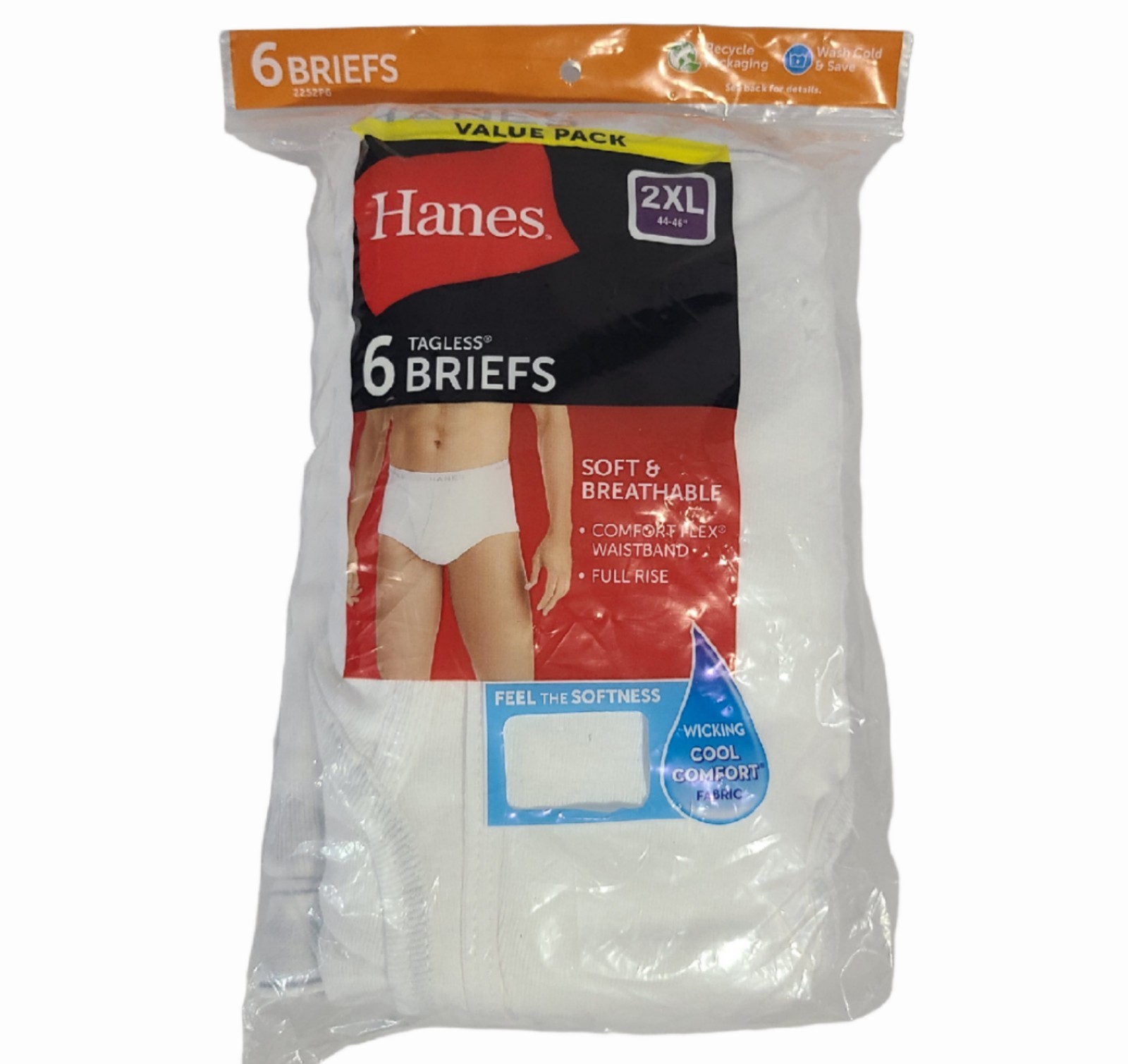 HANES 6 NEW Tagless Briefs Cool Comfort Flex Waistband 2XL 44-46″ Soft Cotton
