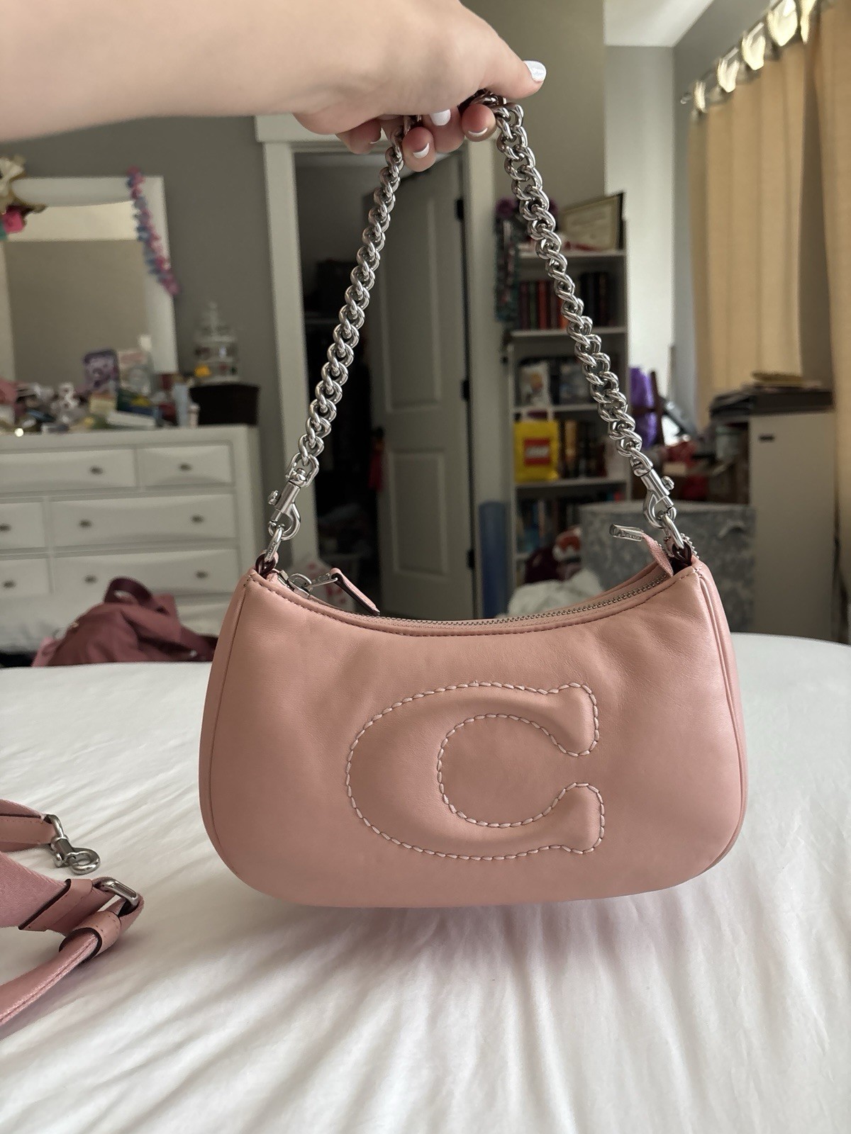 HTF COACH Pink Terri Shoulder Bag quilted with attachable long strap