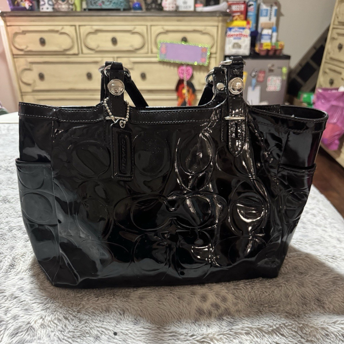 Coach Black Patent Leather Embossed Authentic Tote