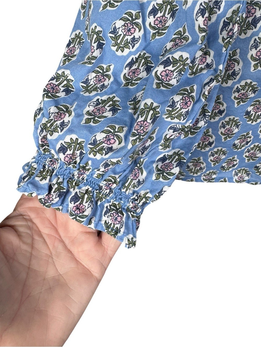 J.Crew Factory Women’s Split Neck Peasant Artist Top Floral Block Print Size M