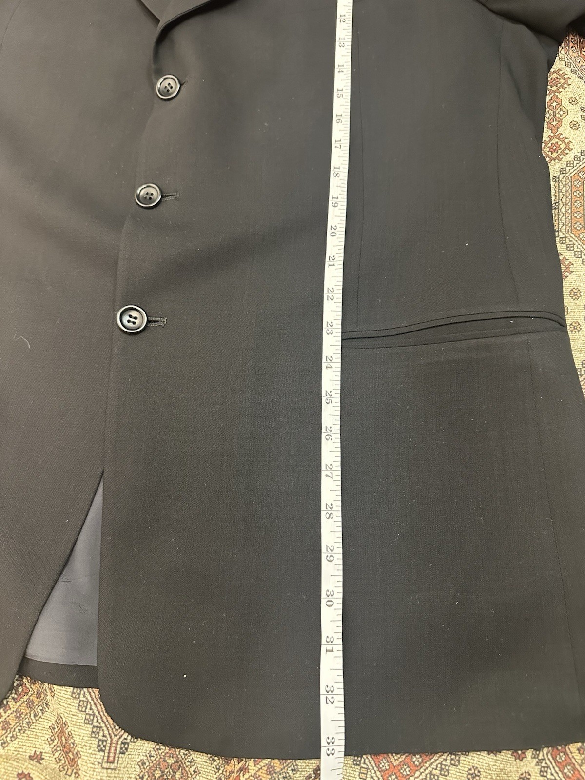 Armani Collezioni Black Wool 38R Single-Breasted 3-Button Blazer, Made in Italy