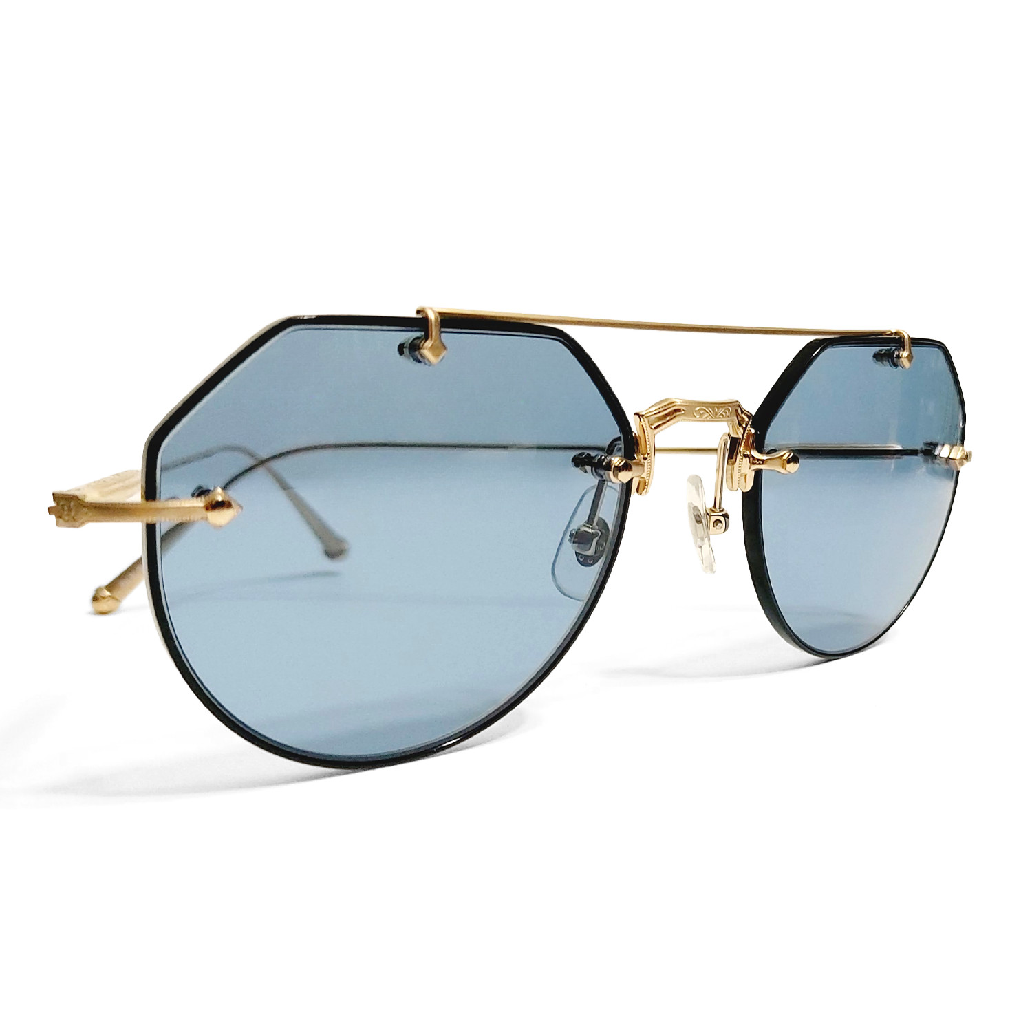 Matsuda M3121 Geometric Sunglasses Brushed Gold | Cobalt Blue Lenses