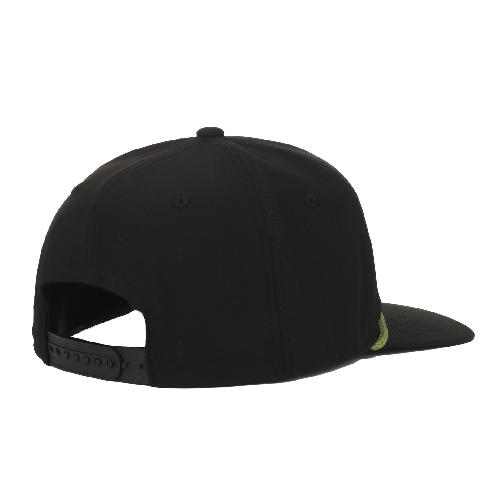 Outdoor Cap Northern Pike Fishing Cap Black 5-Panel Hat, Green Rope Detail