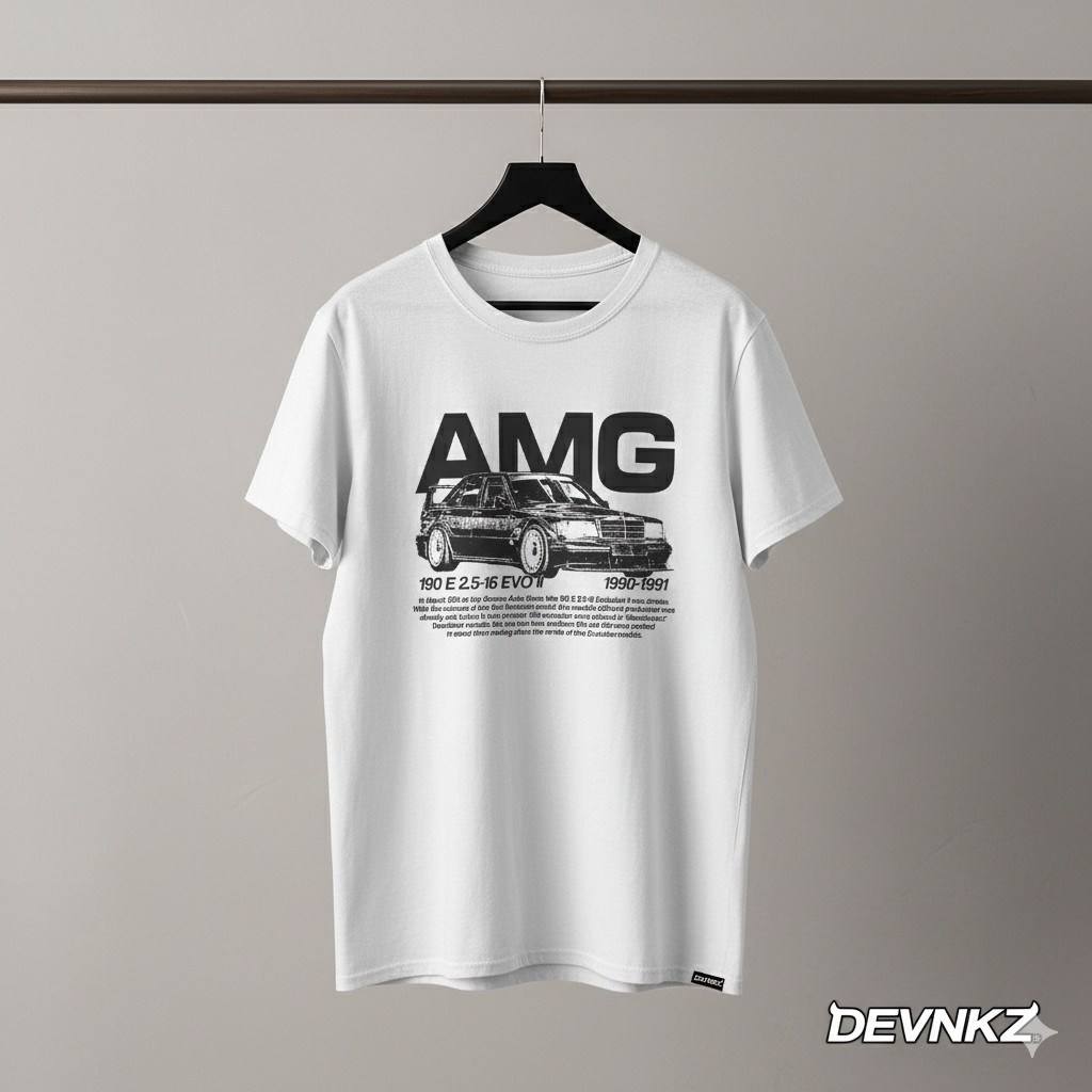 AMG 190E Evo II Vintage Car Graphic White Unisex T-Shirt – S029
