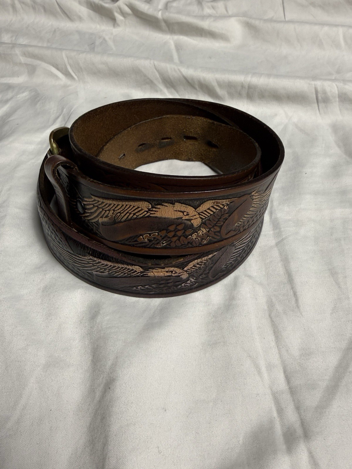 Wrangler Eagle Tooled Leather Western Belt Mens Size 42 Vintage Brown Cowboy