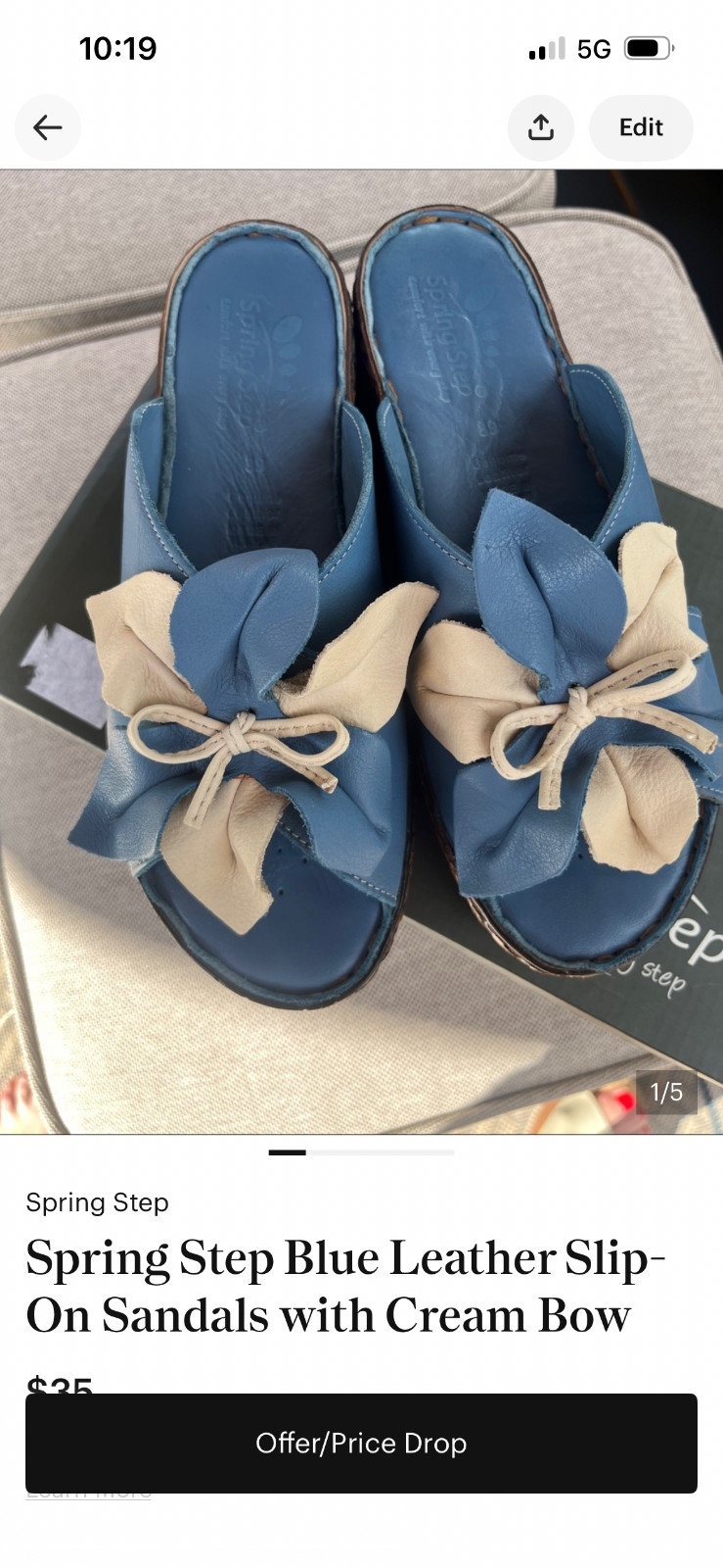 Blue Leather Flower Slide Sandals size 39 8 1/2 New with Box