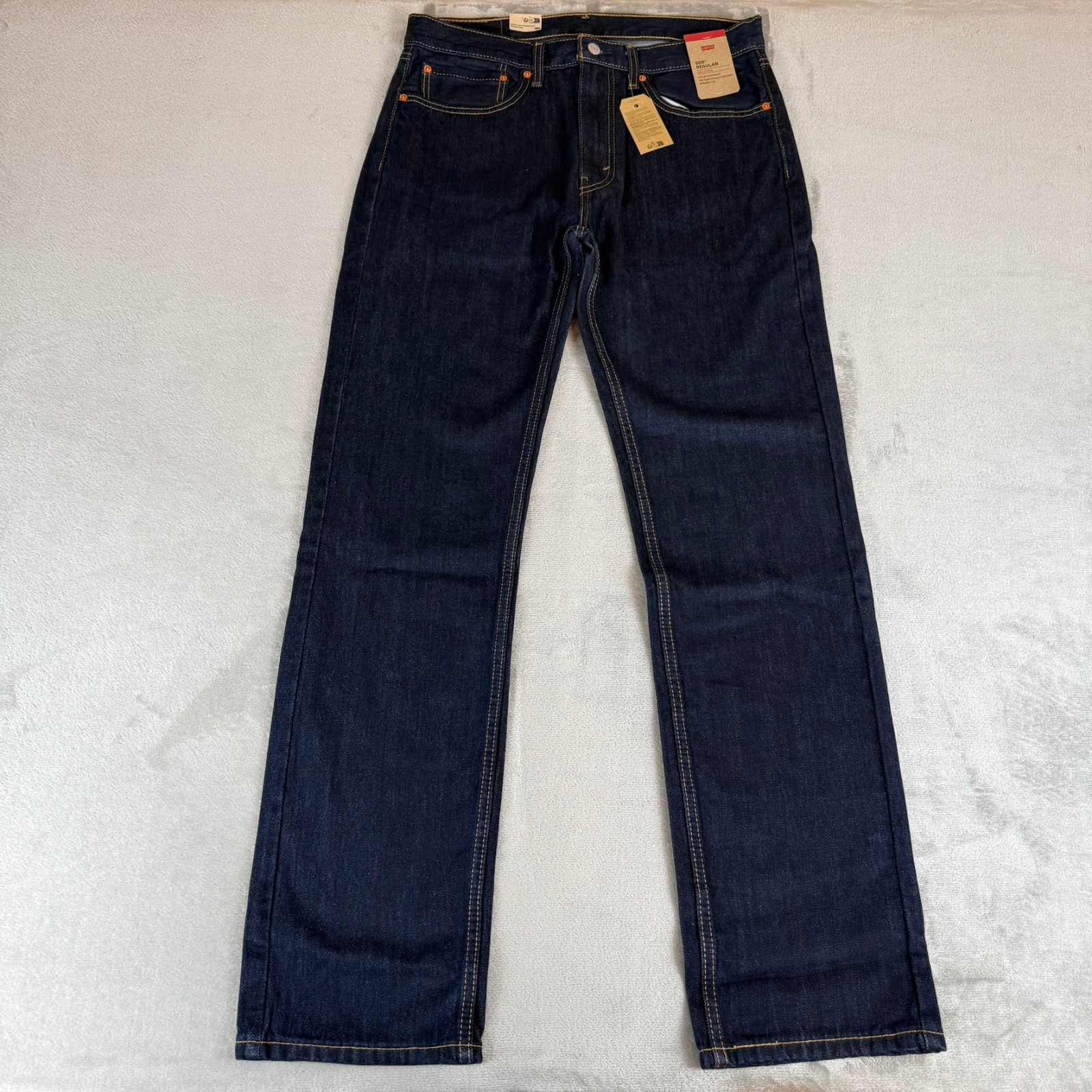 Levis 505 Regular Straight Jeans Mens 34×34 Dark Blue Denim Cotton $70 New NWT