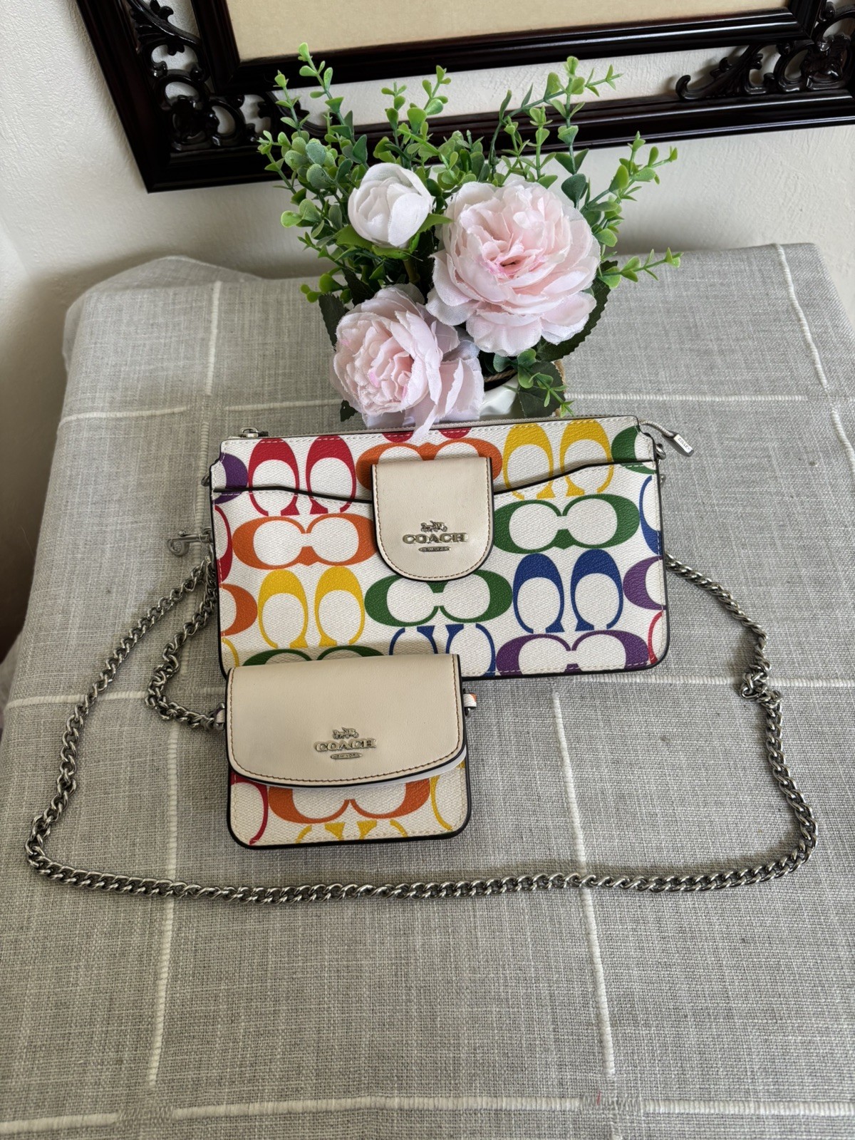 Coach Pride Poppy Crossbody Card Case Rainbow Signature Canvas