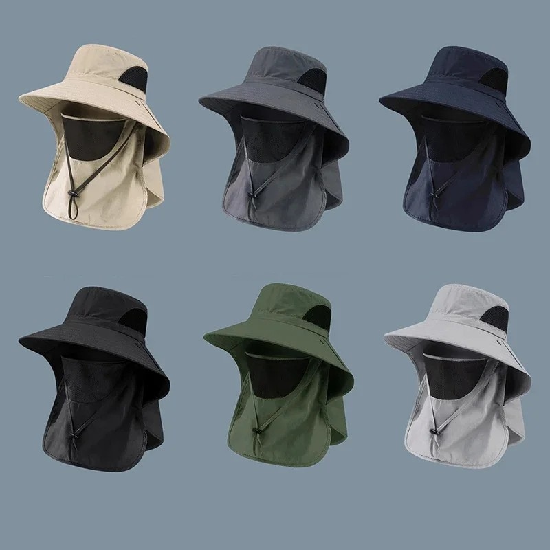 Fishing Hat UV Sun Protection Wide Brim Hat w/ Face Cover & Neck Flap Unisex