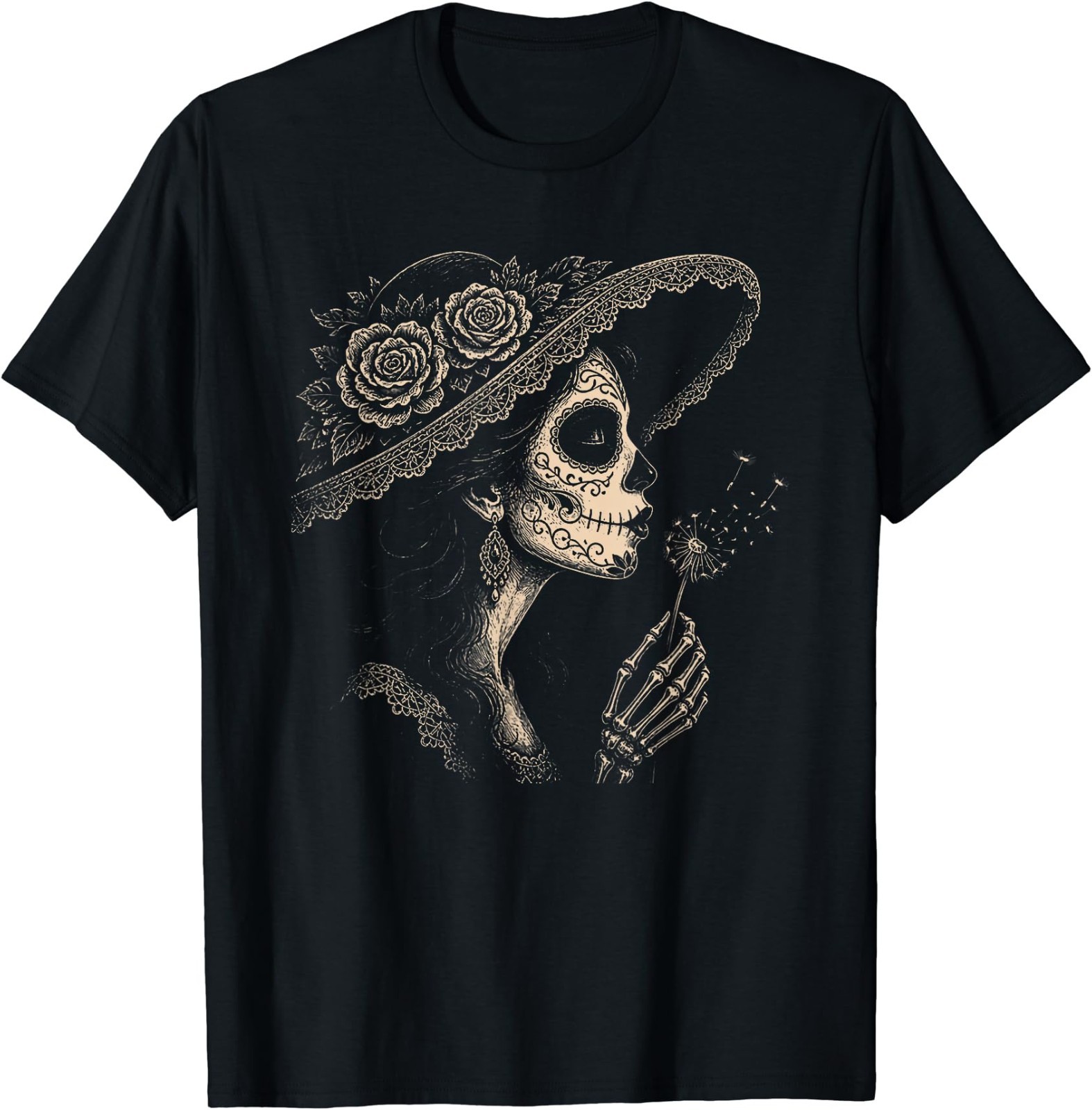 la Catrina Blowing Wishes Dandelion T-Shirt