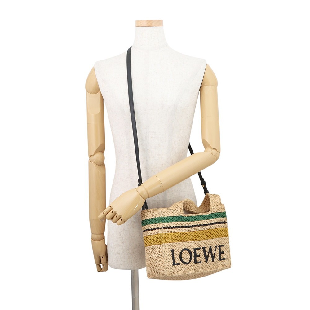 LOEWE Font Tote Small Size Medium Raffia/Leather Beige/Multicolor A685B61X04