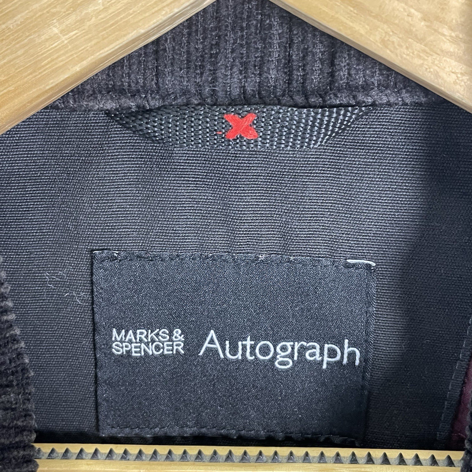 M&S Waxed Jacket Mens Medium Black Carbon Military Colour Padded Lining Outdoor