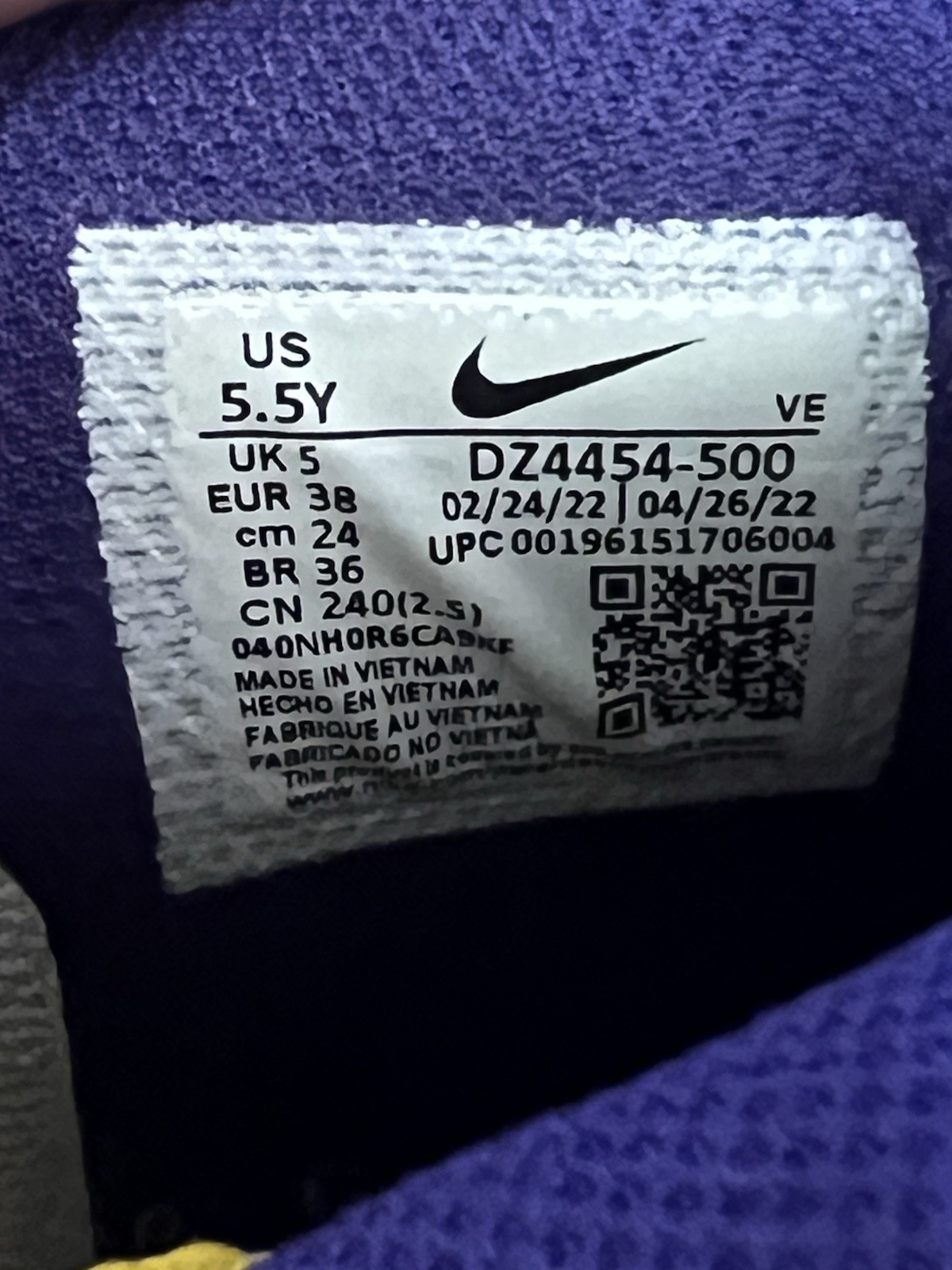 Nike Dunk High ‘Lakers’ Purple/Gold Skate Shoes – Sz 5.5Y