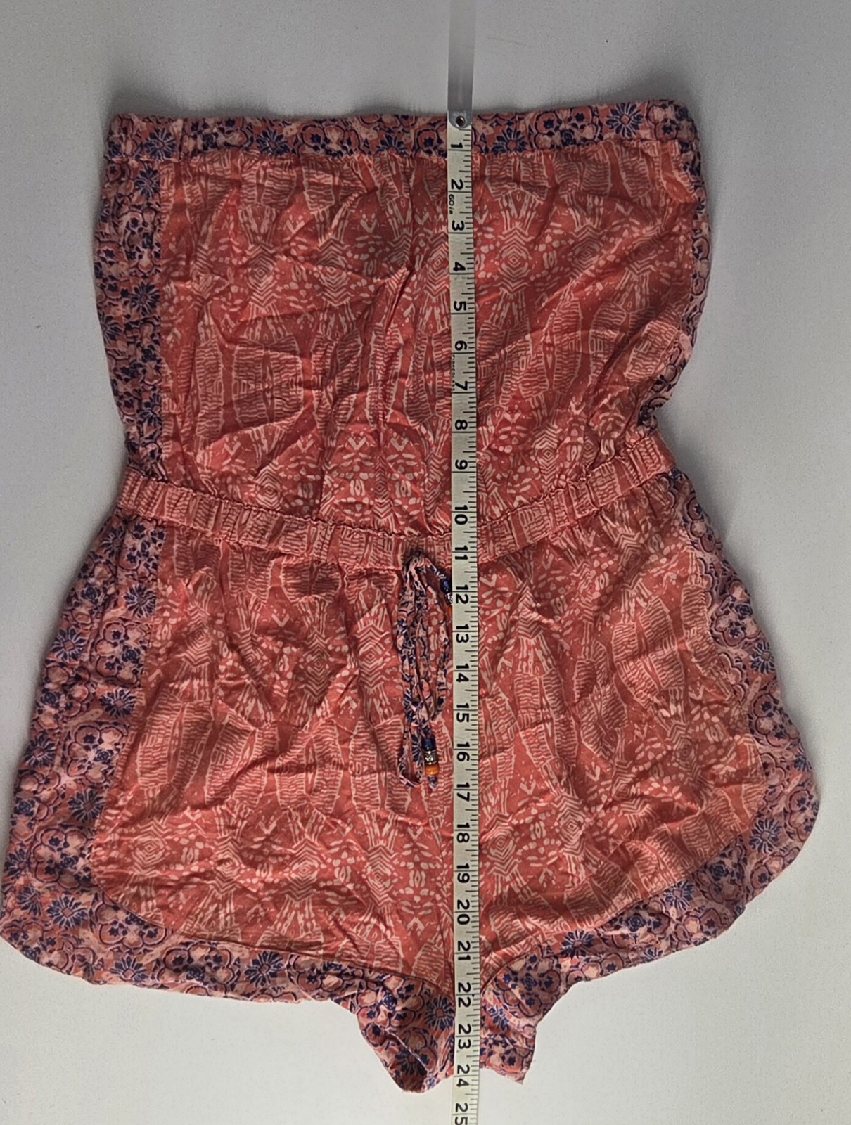 Angie Strapless Shorts Romper Women’s Large Pink Blue Tribal Bohemian Festival