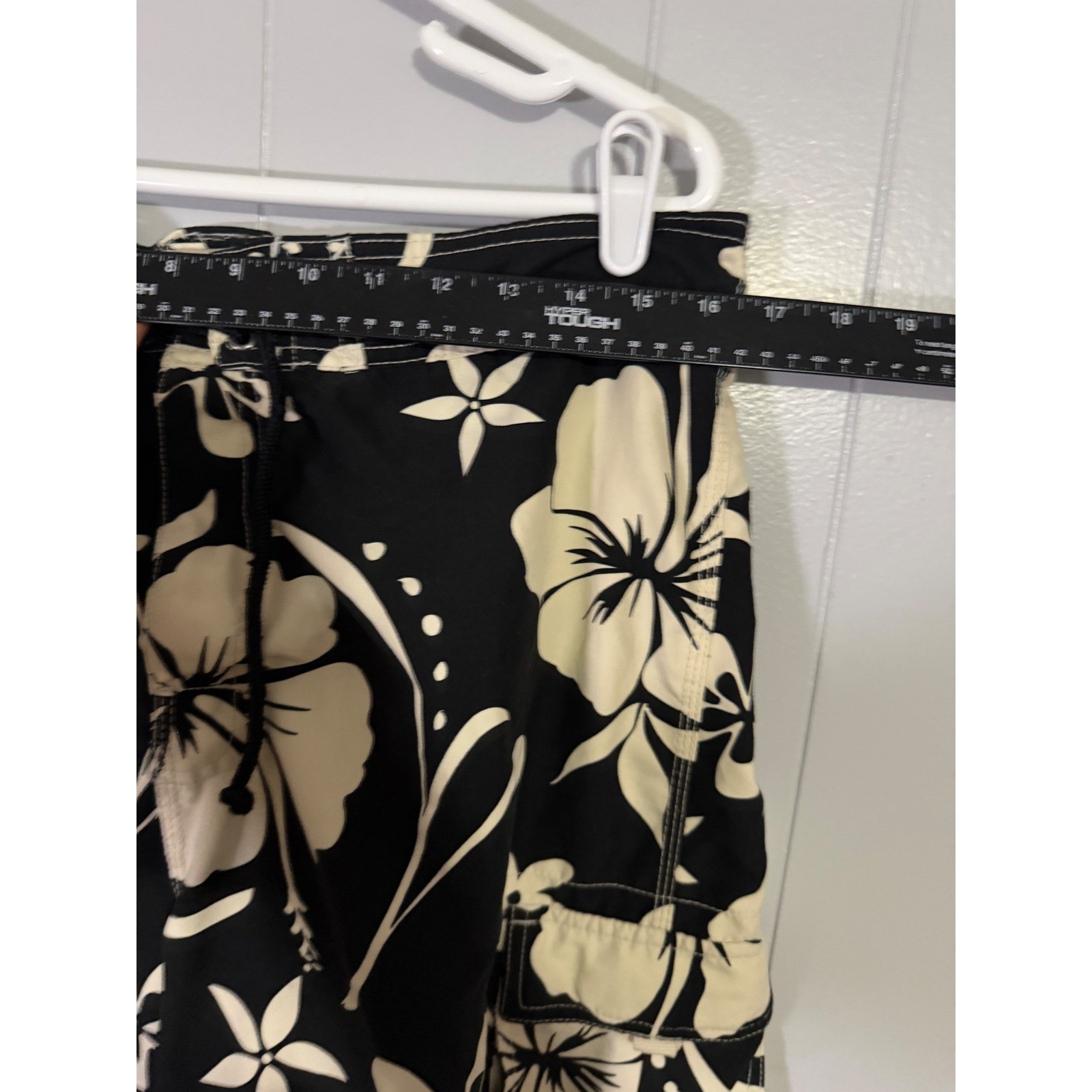 Sand N Sun Swim Trunks Mens Large Black Hibiscus Floral Board Shorts Cargo