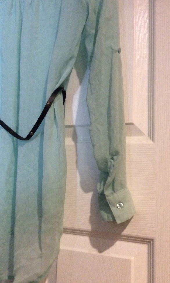 NWT Womens Green Small Shirt Top Blouse Career Sheer Belt Lace Button Up Sleeves