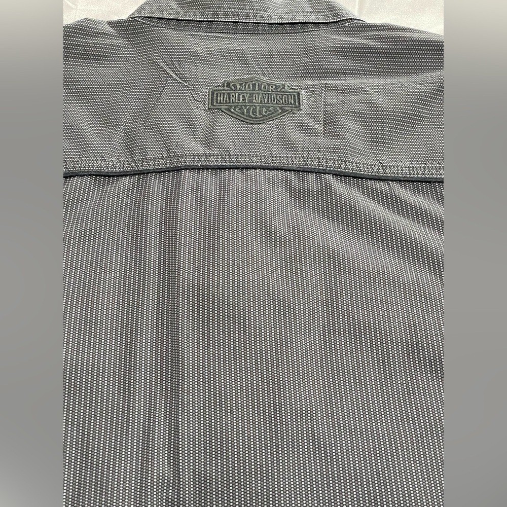Harley-Davidson Mens Grey Black Patterned Button Up Shirt Logo Patch XL