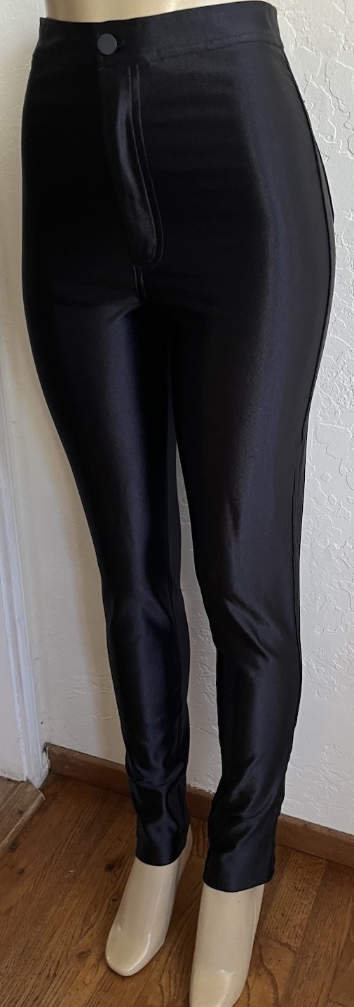 Vintage American Apparel High Waist Shiny Skinny Disco Pants Black 70s-Small USA