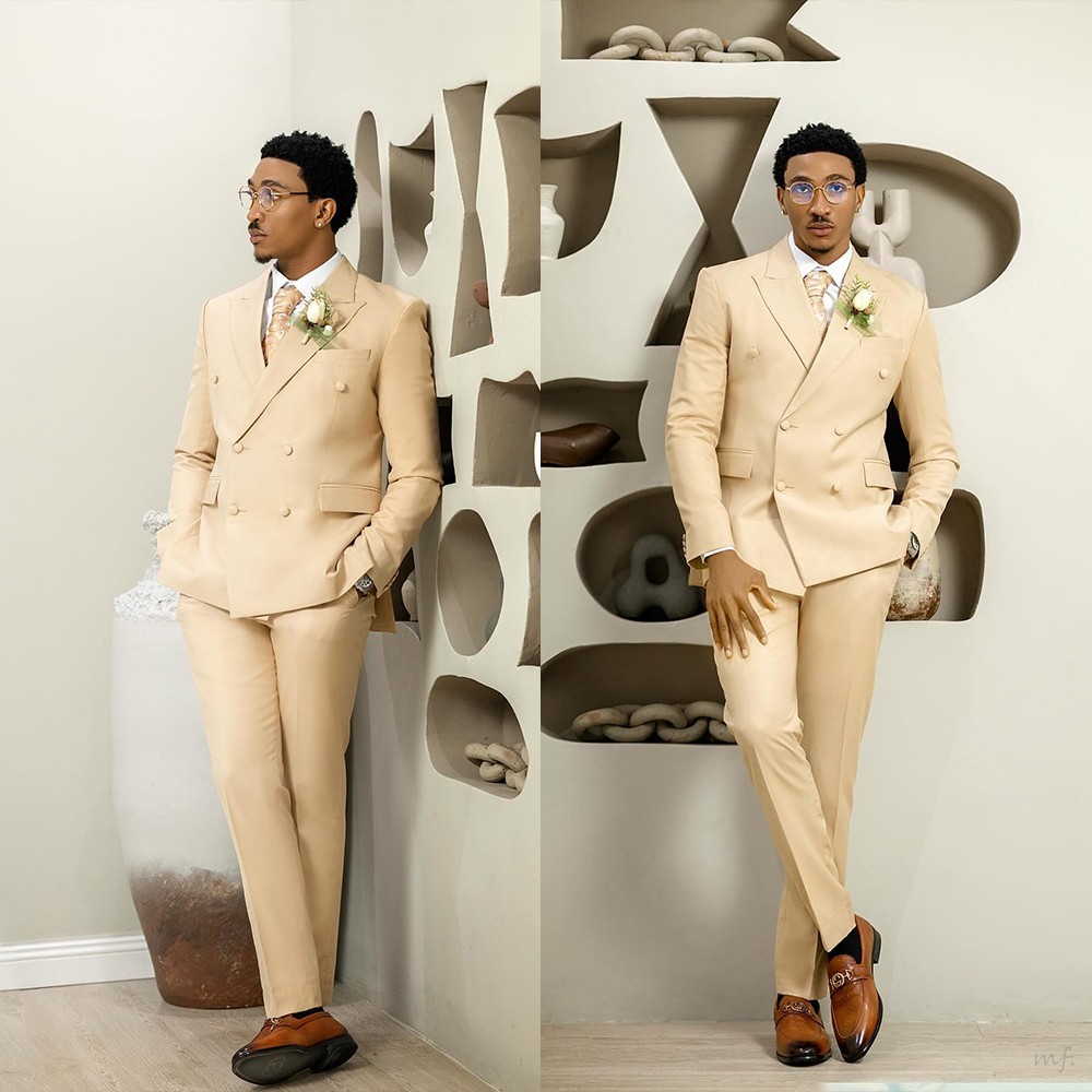 Men Suit Regular Fit Formal Peak Lapel Groom Prom Party Cocktail Double Breasted
