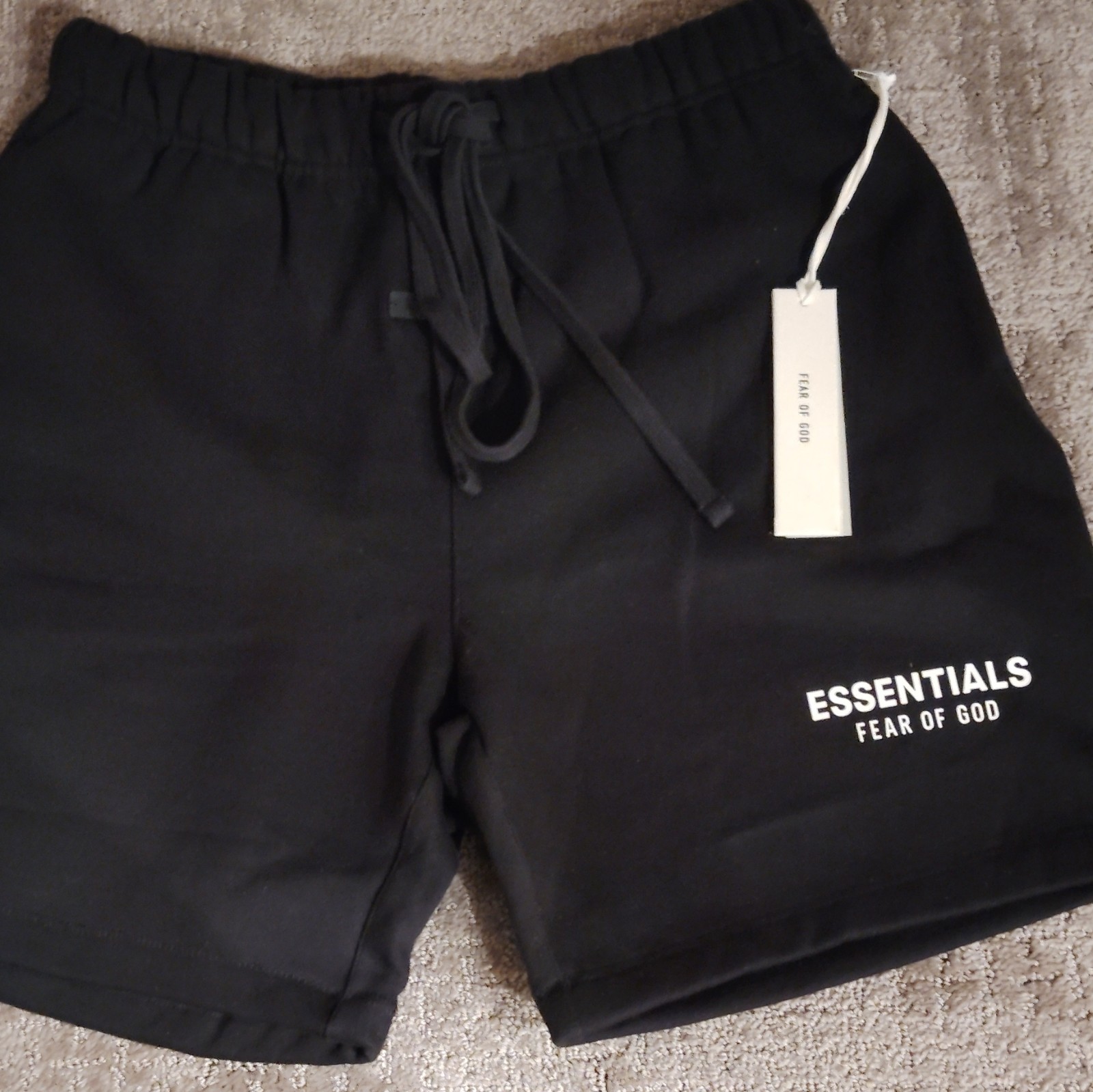 Essentials Men’s Black Fleece Sweat Shorts Logo Drawstring Elastic Waist
