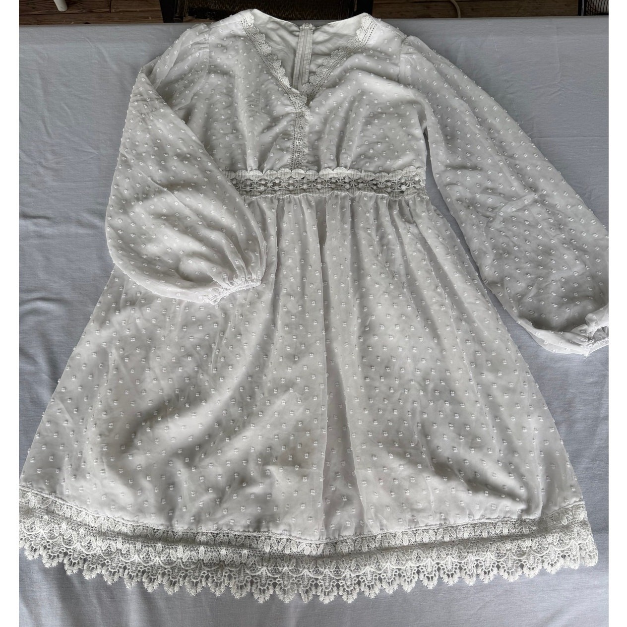 Fariycore Boho Coquette Cottagecore SHEIN White Swiss Dot Lace Mini Dress L