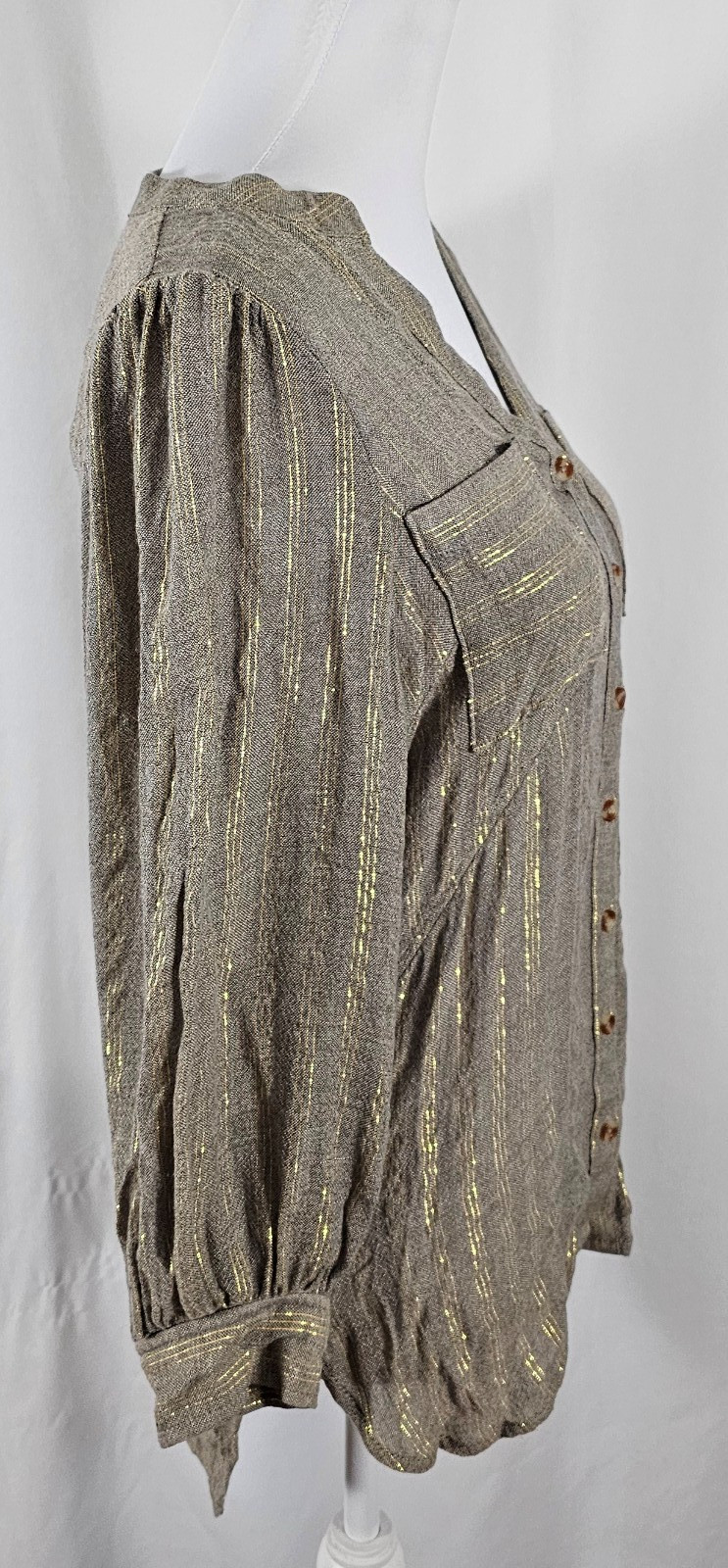 Anthropologie Akemi Kin Womens Blouse Gray Sparkly Gold Rayon Wool Size 2
