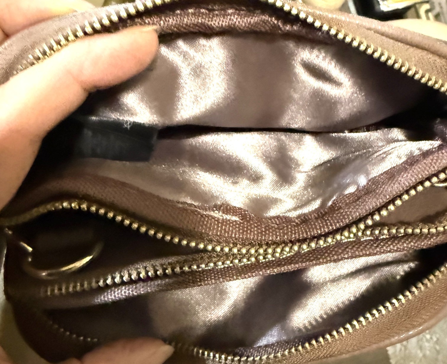 bebe Quilted Studded Crossbody Purse Mauve Taupe Padlock Charm Chain Strap Mini