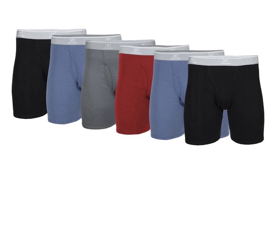 George Men’s Boxer Briefs 6 Pack Tagless Odor Control Moisture Wicking L