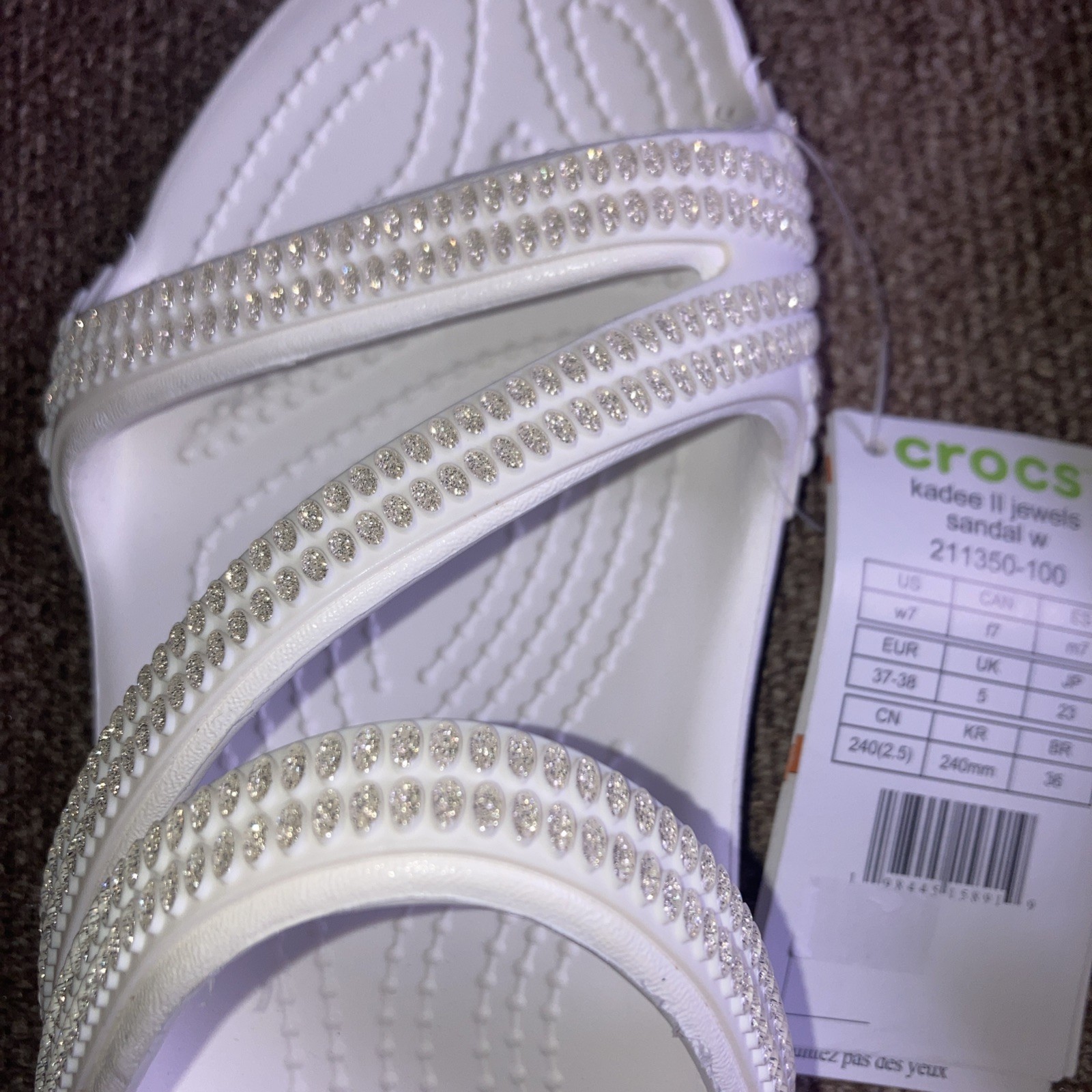 Crocs Women White Kadee II Jewels Slide Sandals US 7 NWT