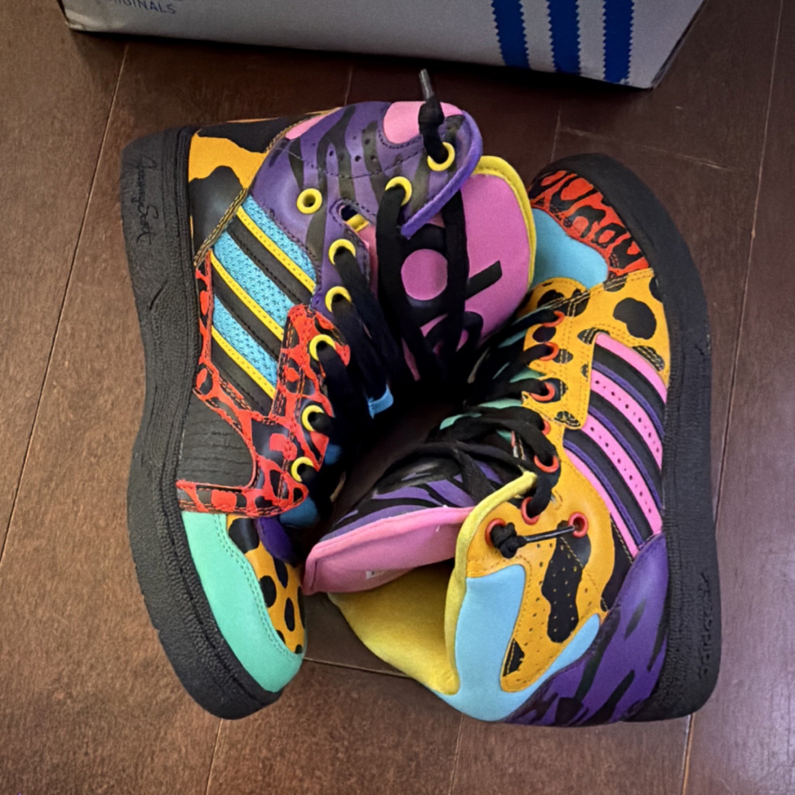 adidas Jeremy Scott Instinct High Top Sneakers Multicolor Animal Print Size 8