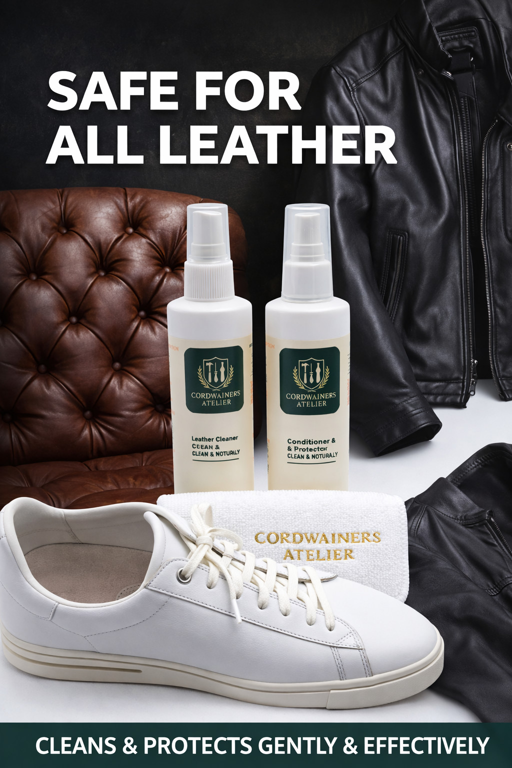 Leather Cleaner Conditioner Set with Microfiber Cloth Shoe Care Kit