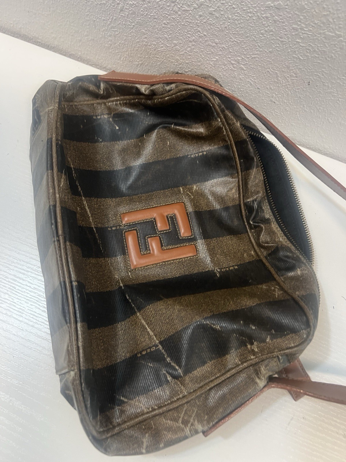 Fendi Bag Crossbody FF Logo Purse Brown Stripe Gold Buckle Zucca Long Man Camera